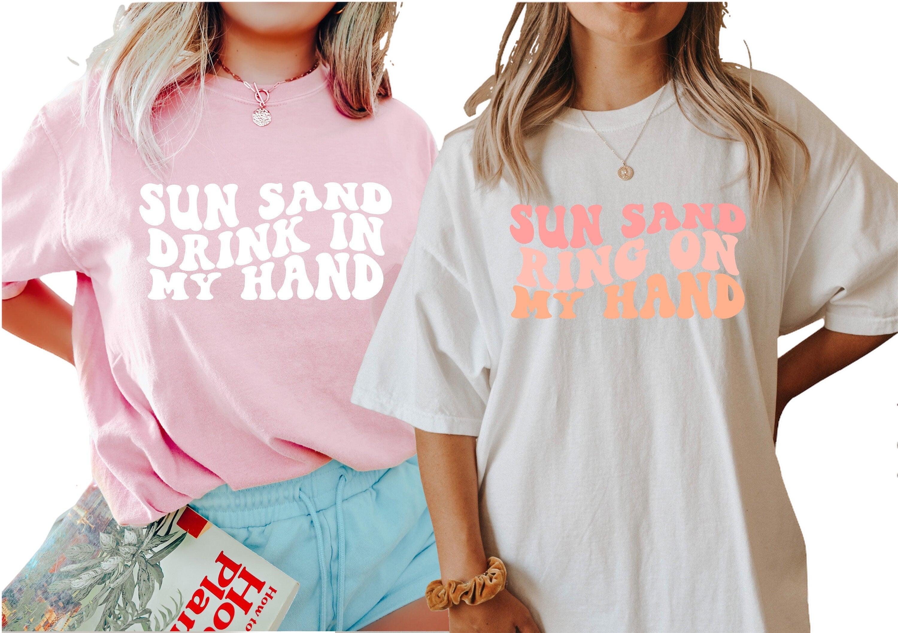 Vintage Washed Tee, Wavy Sun Sand Drink In My Hand, Ring On My Hand, Retro Batch Shirts,