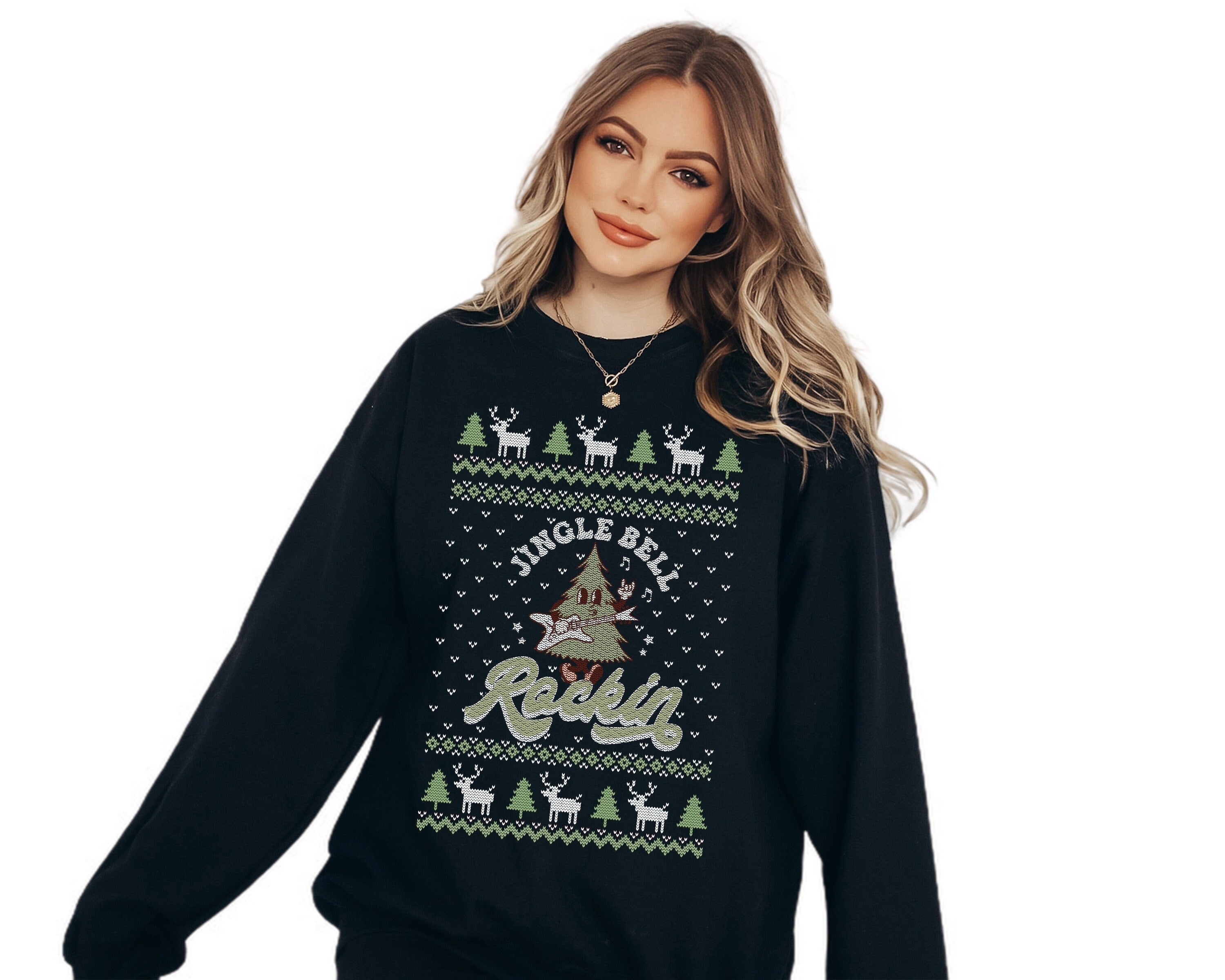 Jingle Bell Rockin' Roll Sweater, Vintage Christmas, Christmas Sweatshirt, Womens Cute Santa,