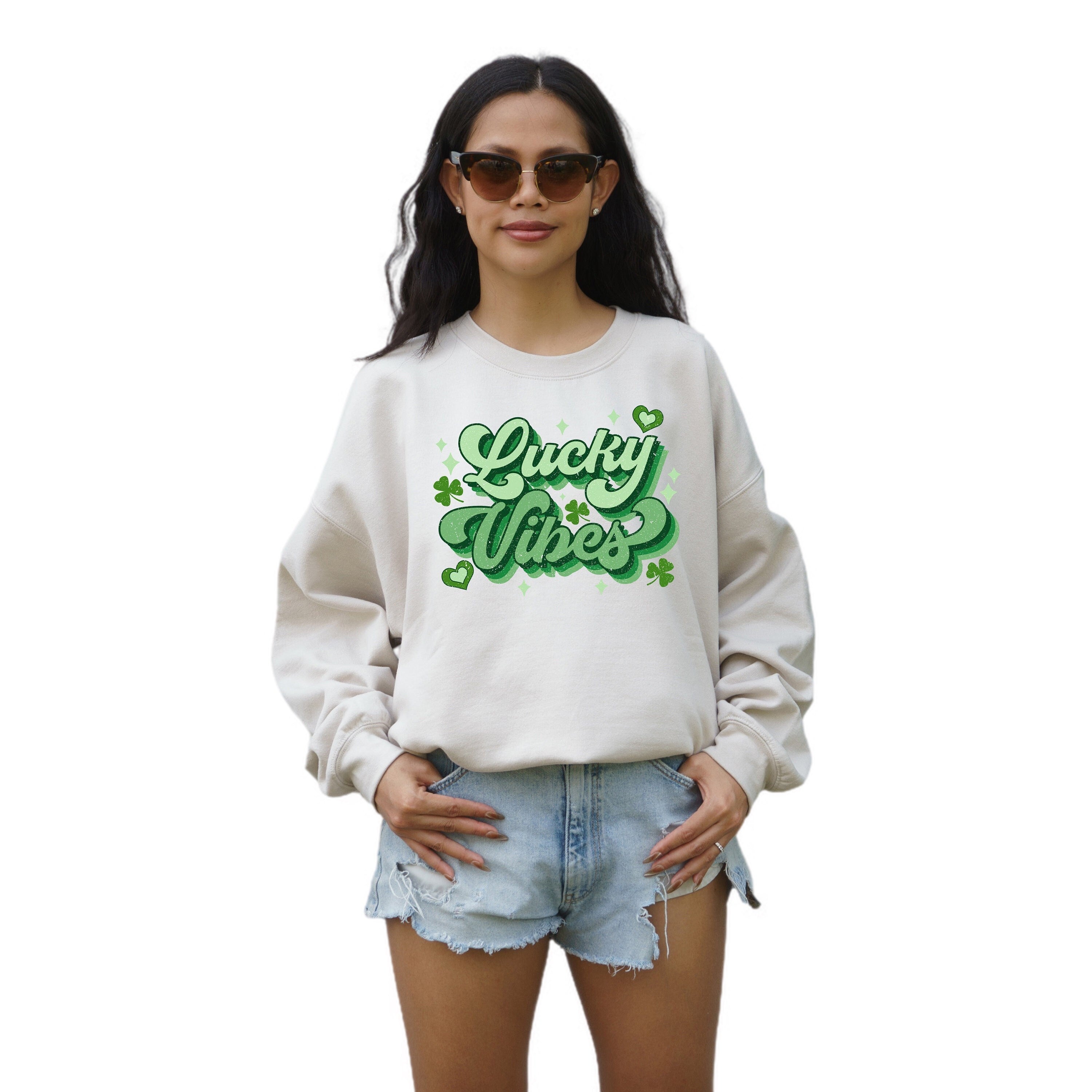 Lucky Retro Sweatshirt, Lucky Vibes Sweater, St Patricks Day Sweatshirt, Lucky Pullover, Womens