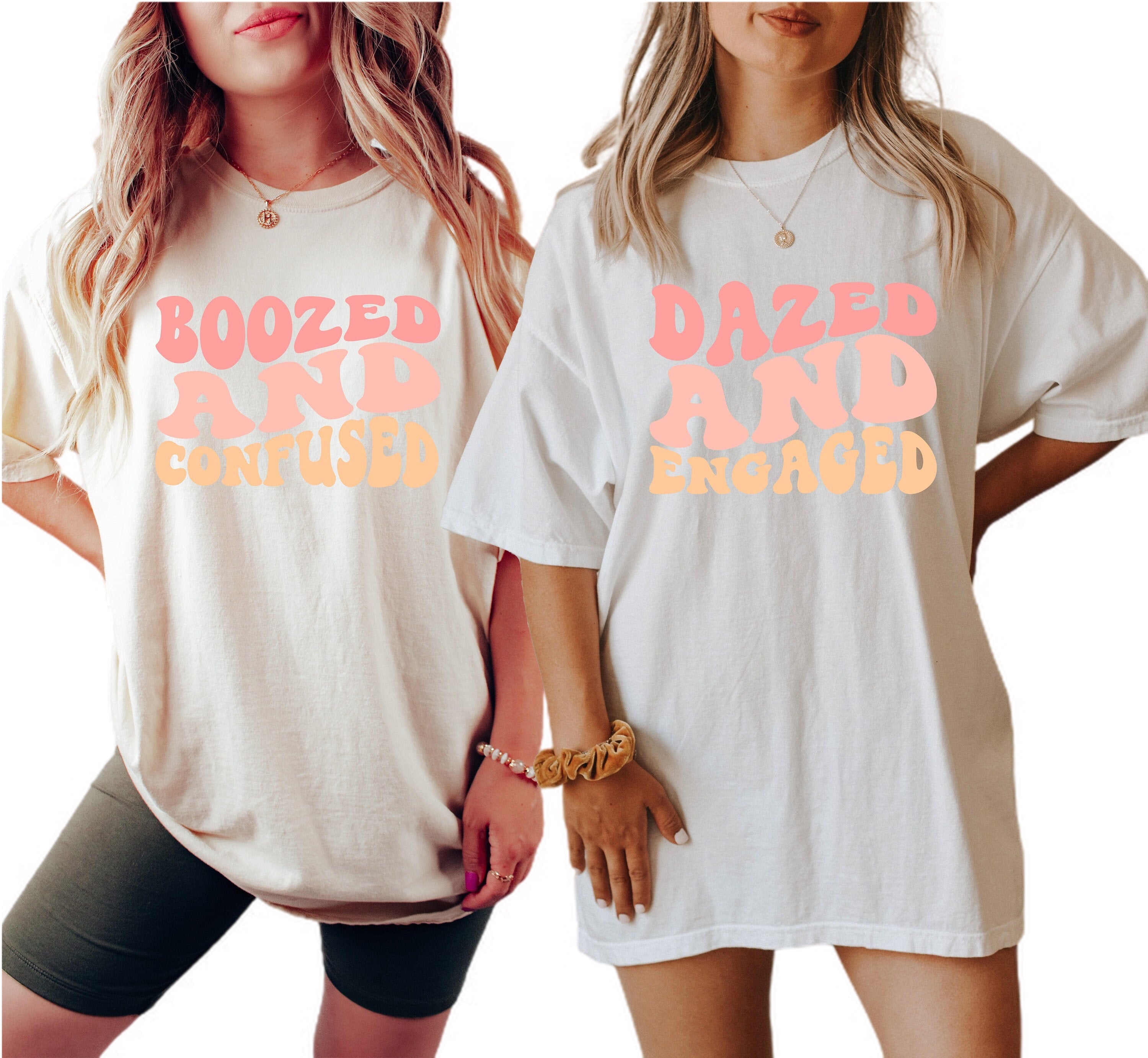 Vintage Washed Tee, Bachelorette Party Shirts, Boozed and Confused, Dazed and Engaged, Retro Graphic