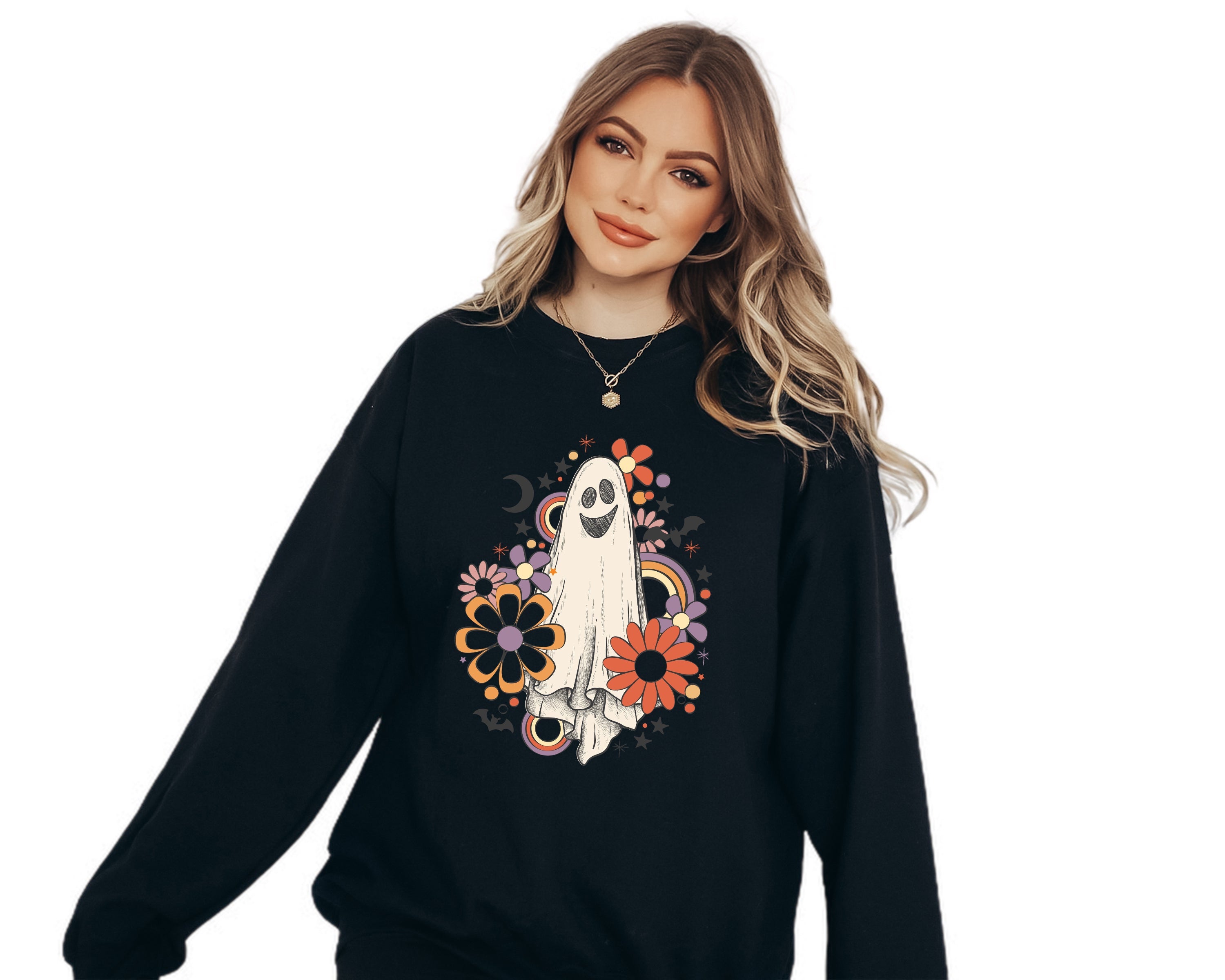 Flower Ghost Halloween Sweatshirt, Spooky Mom Shirt, Vintage Sweater, Mama Shirt, Womens Cute