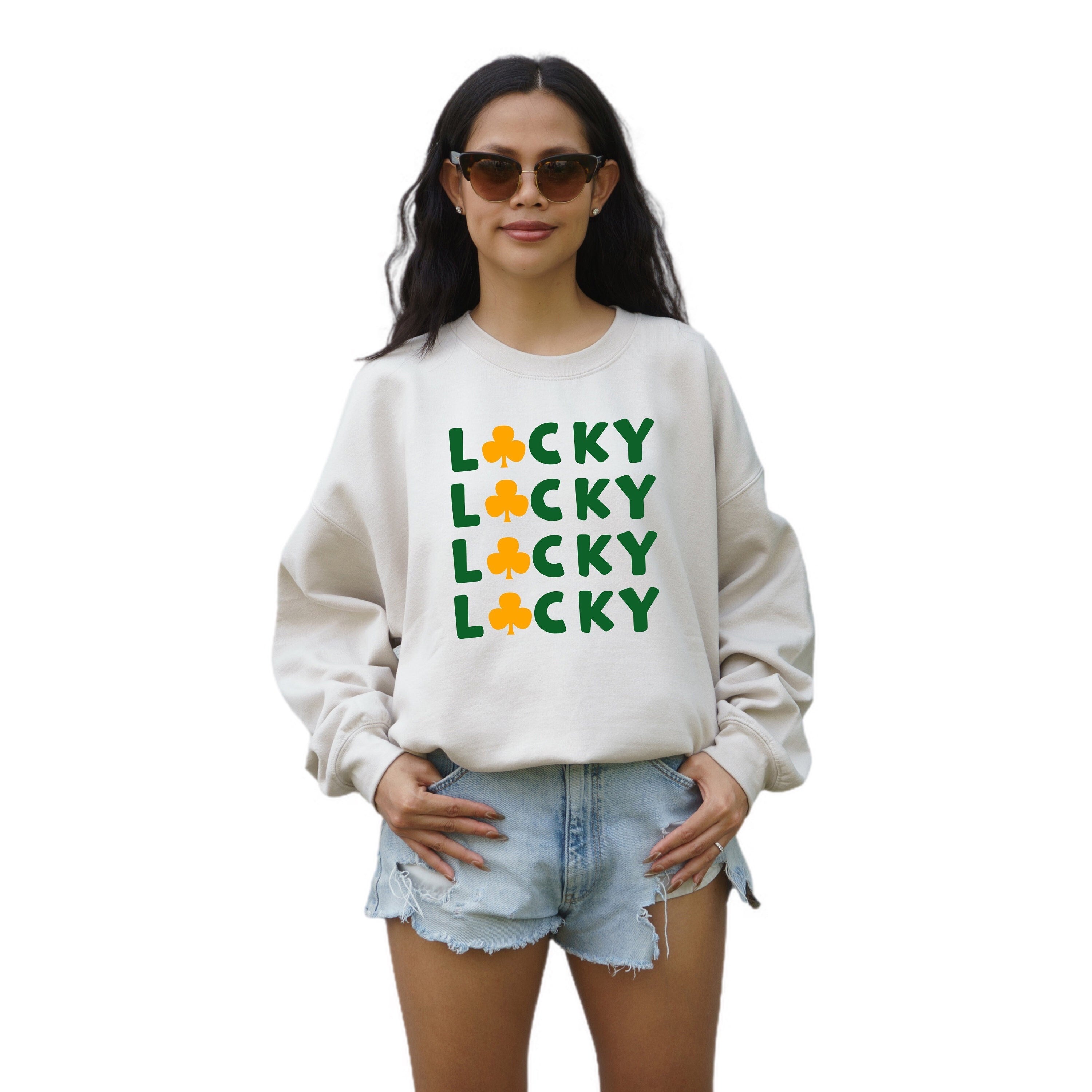 Lucky Retro Sweatshirt, Lucky Clover Sweater, St Patricks Day Sweatshirt, Lucky Pullover, Womens