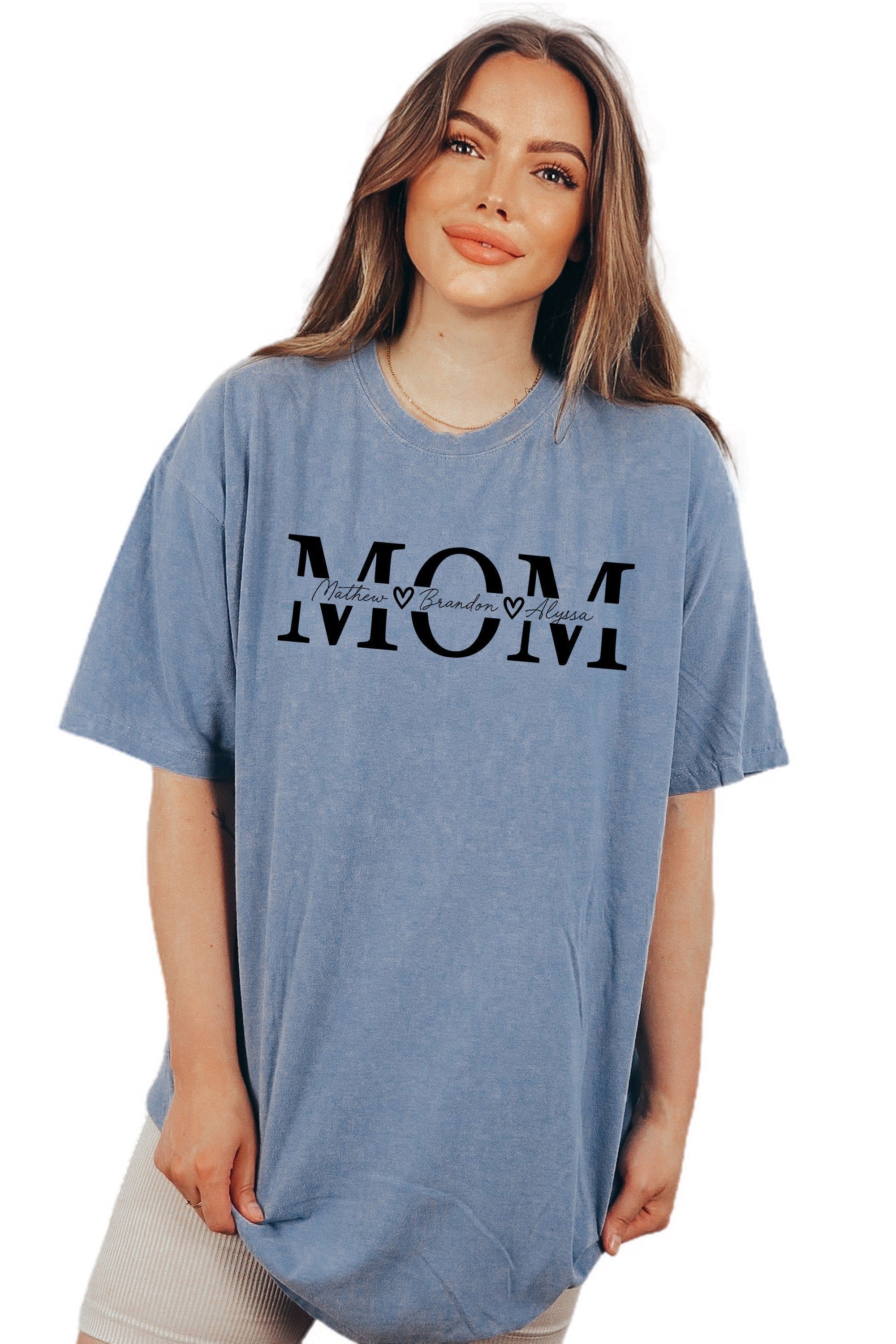 Custom Vintage Washed Tee, Moms Garden Kids Birth Names Shirt, Girl Mom, Mom Shirt, Script Names,