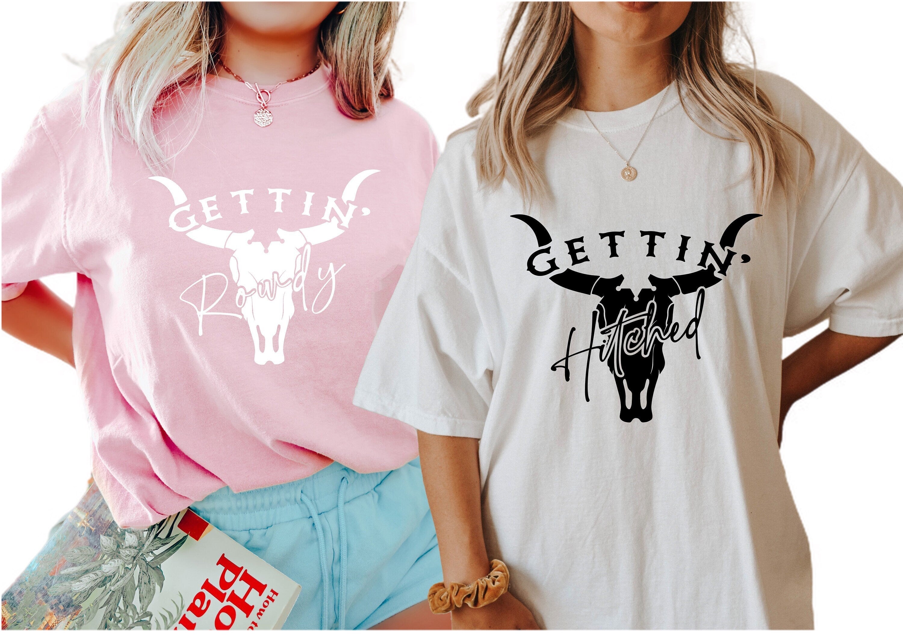 Vintage Washed Tee, Bachelorette Party Shirts, Western, Getting Hitched, Getting Rowdy, Retro