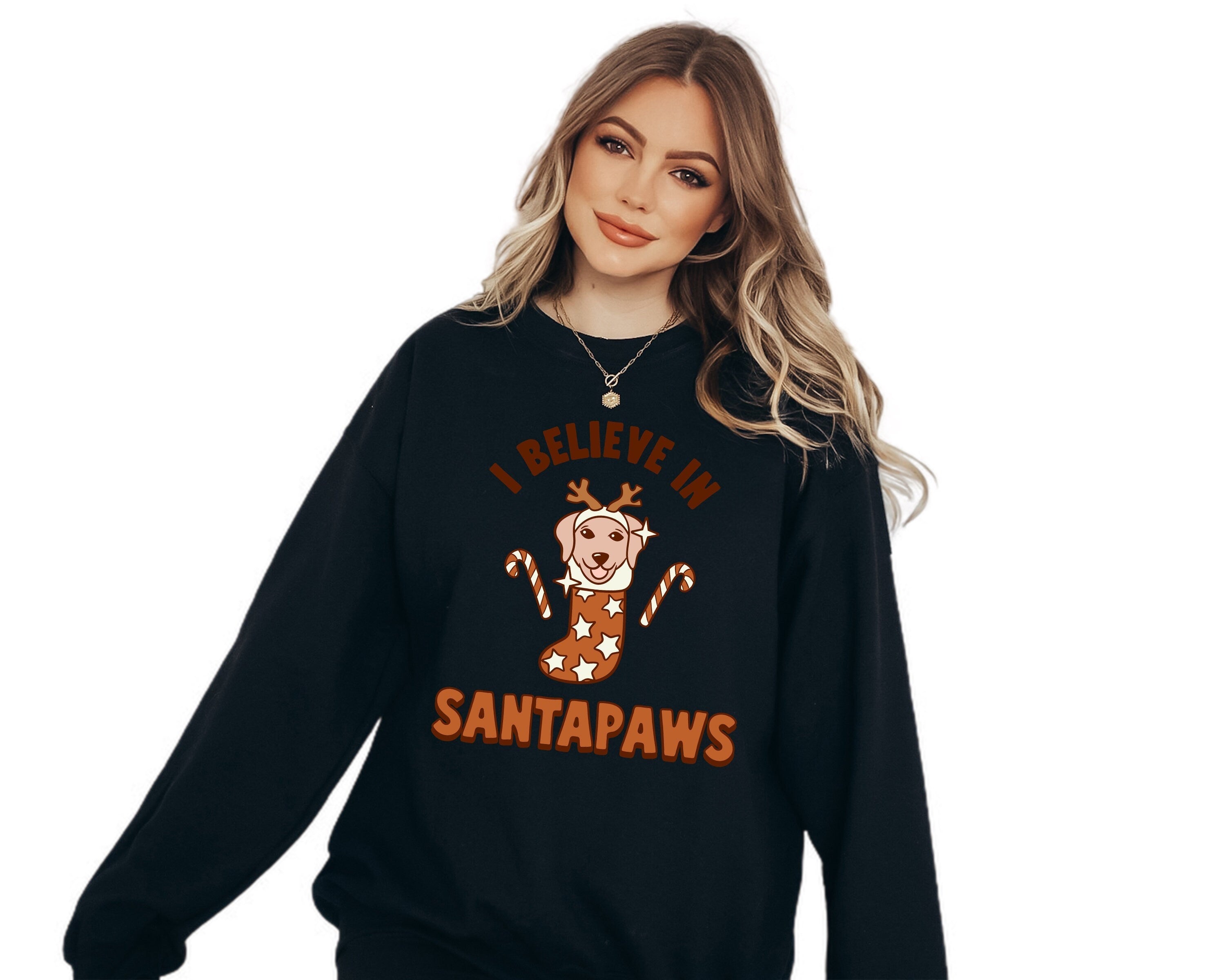 Believe ion Santapaws Sweater, Vintage Christmas, Christmas Sweatshirt, Women's Cute Santa, Xmas