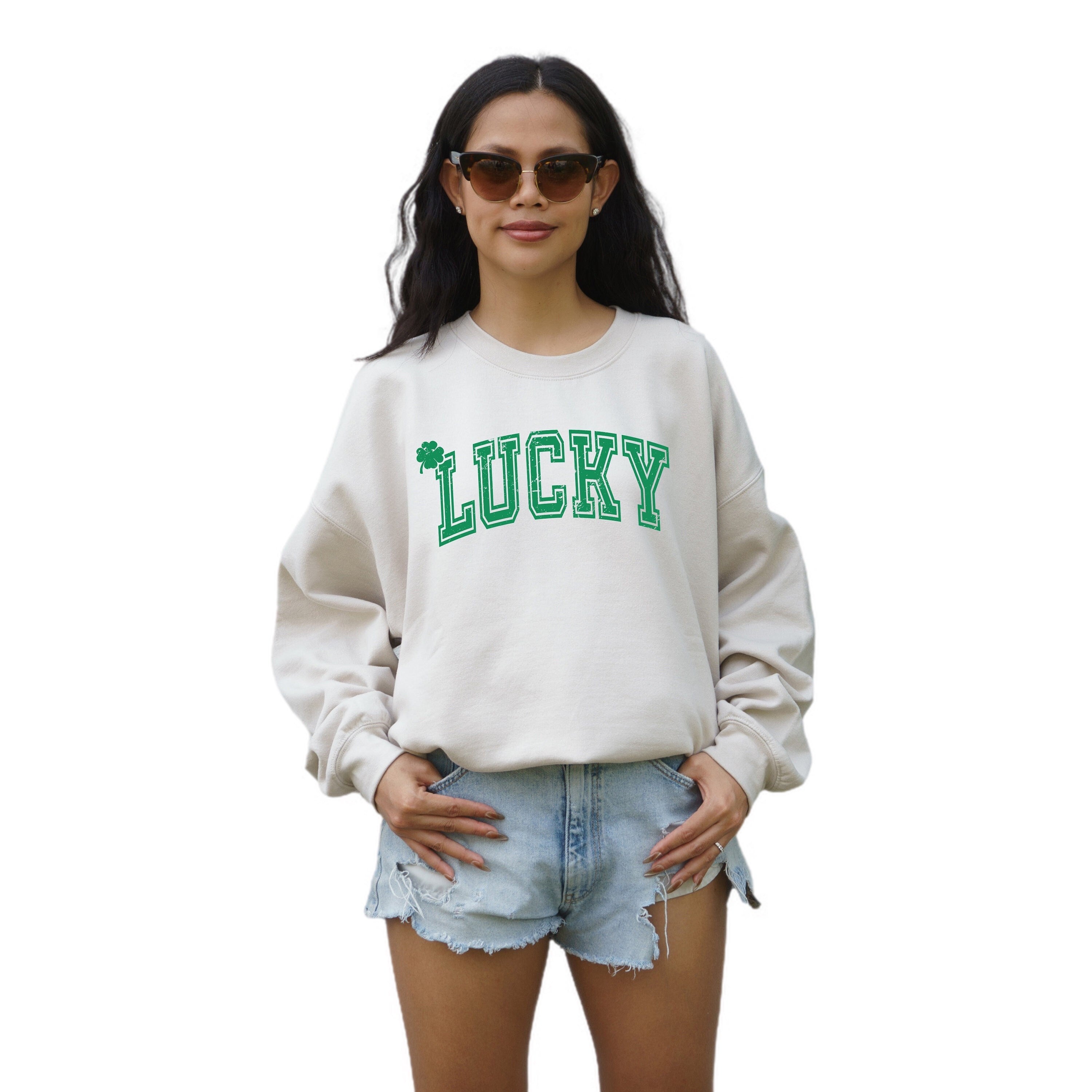 Lucky Retro Sweatshirt, Lucky Clover Sweater, St Patricks Day Sweatshirt, Lucky Pullover, Womens