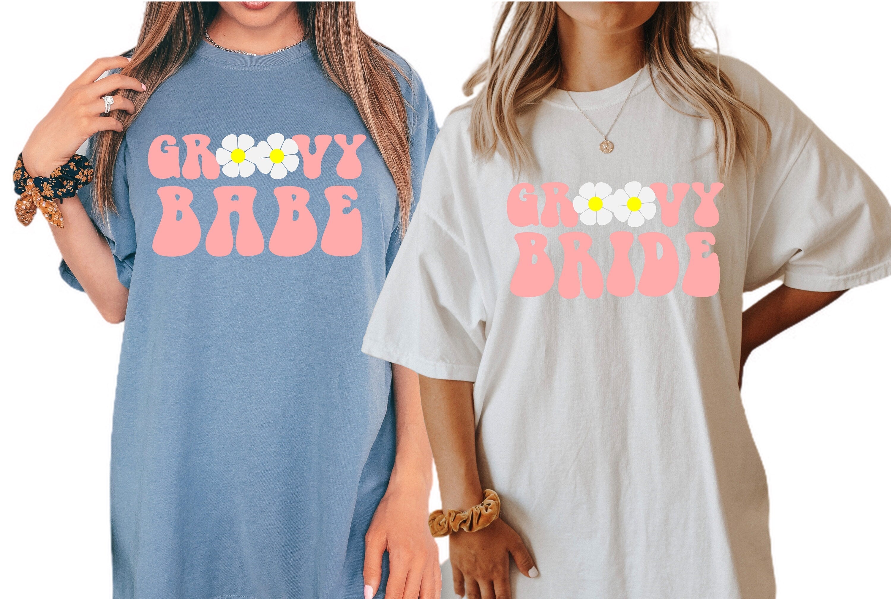 Vintage Washed Tee, Bachelorette Party Shirts, Groovy Babe, Groovy Bride Boho T-Shirt, Retro Graphic