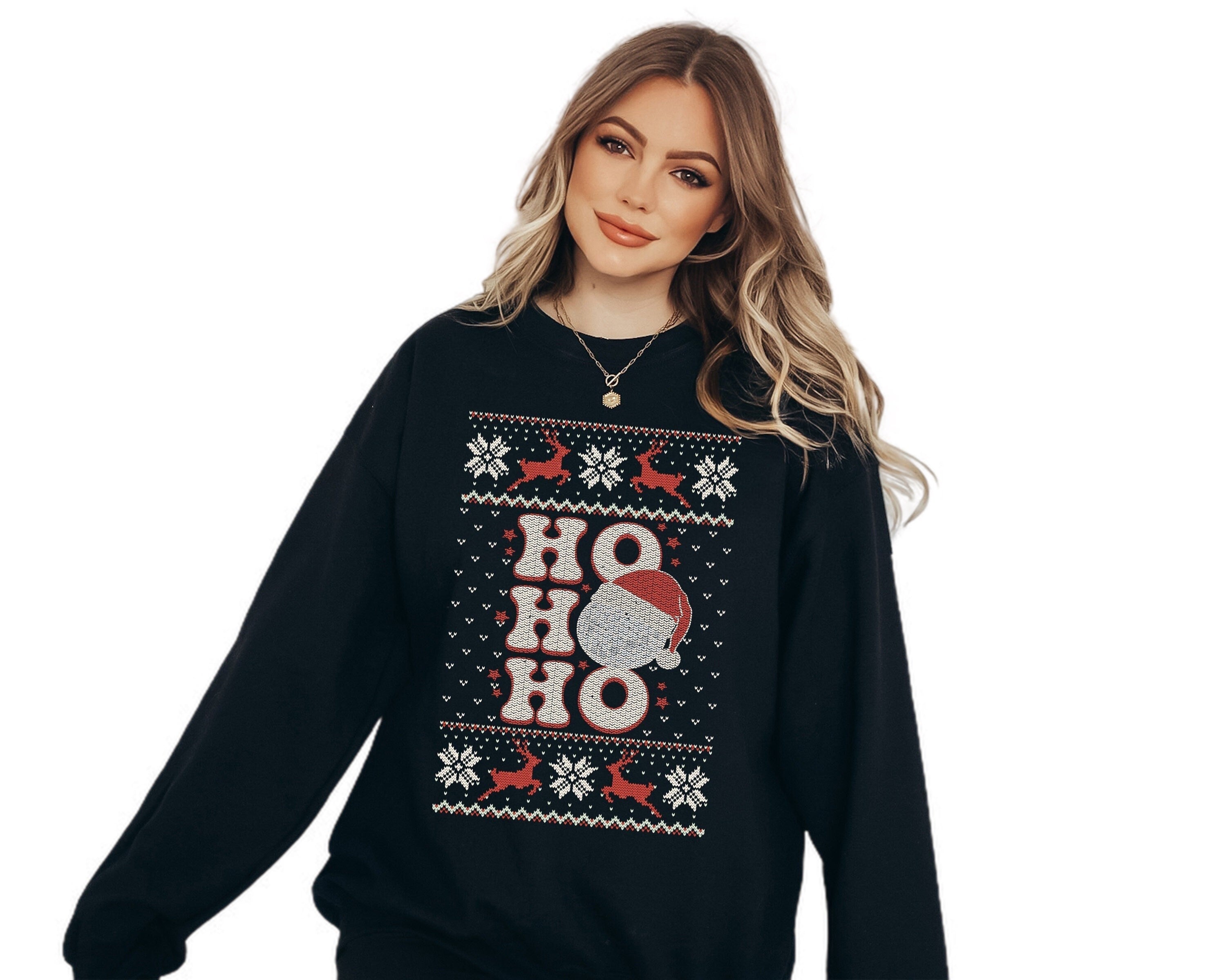 Ho Ho Ho Sweater, Vintage New Years And Christmas, Christmas Sweatshirt, Women's Cute Santa, Graphic