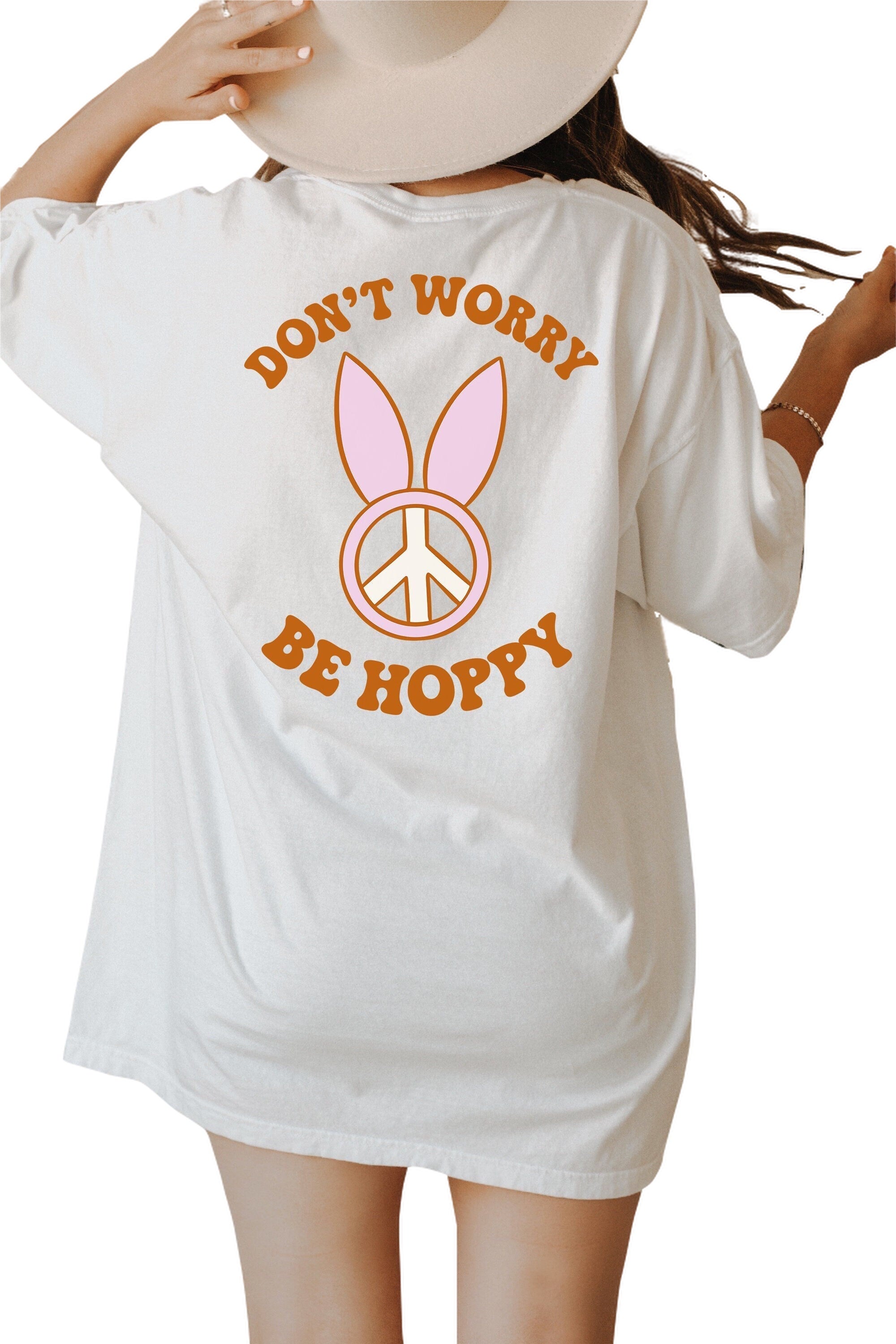 Don't Worry Be Hoppy Vintage Washed Shirt, Retro Easter Shirt, Easter Shirt Women, Easter Bunny