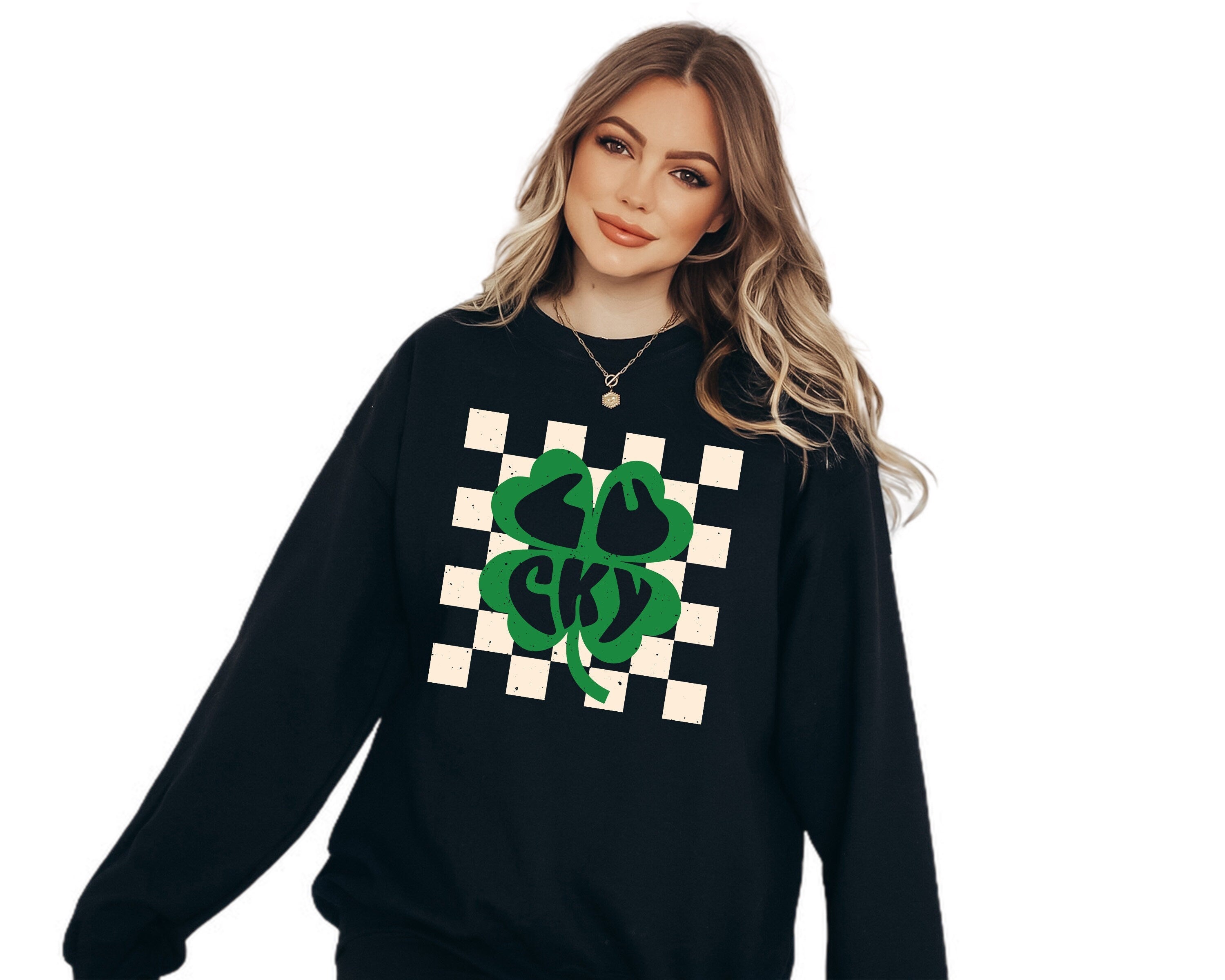 Lucky Retro Sweatshirt, Lucky Clover Sweater, St Patricks Day Sweatshirt, Lucky Pullover, Womens