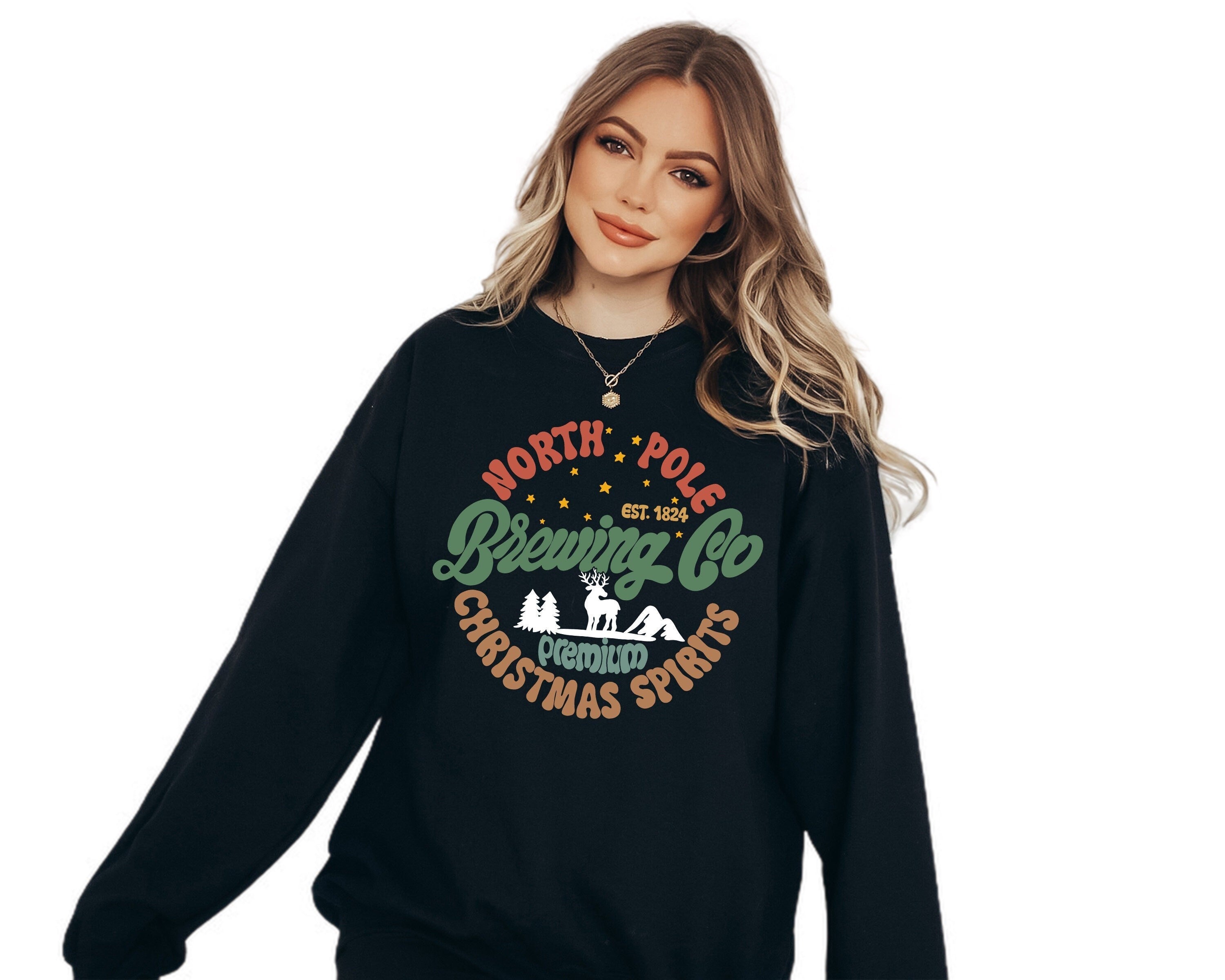 North Pole Brewing Company Sweater, Vintage Christmas, Christmas Sweatshirt, Women's Cute Santa,