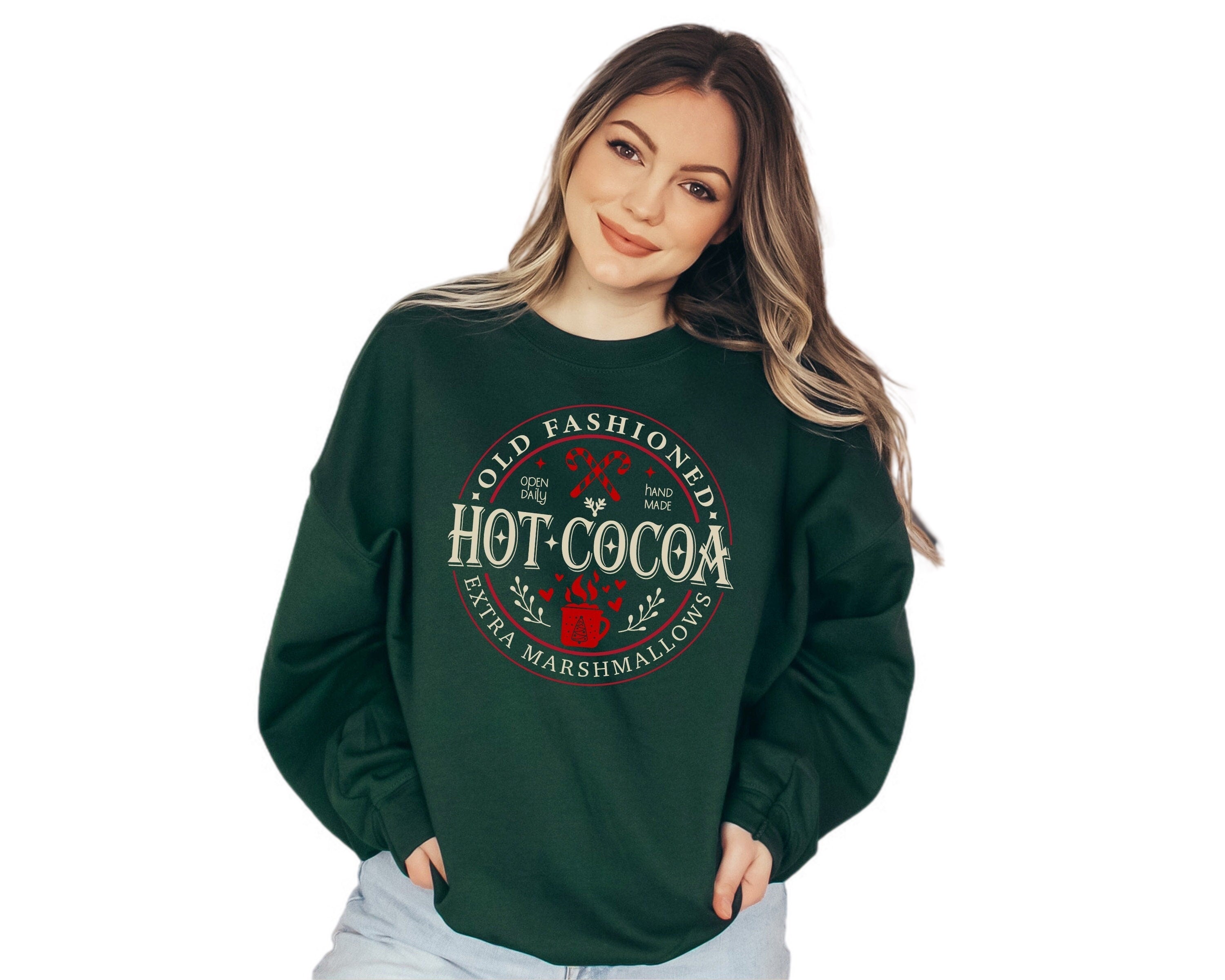 Hot Cocoa Holiday Sweater, Vintage Christmas, Christmas Sweatshirt,  Cute Santa, Xmas Graphic