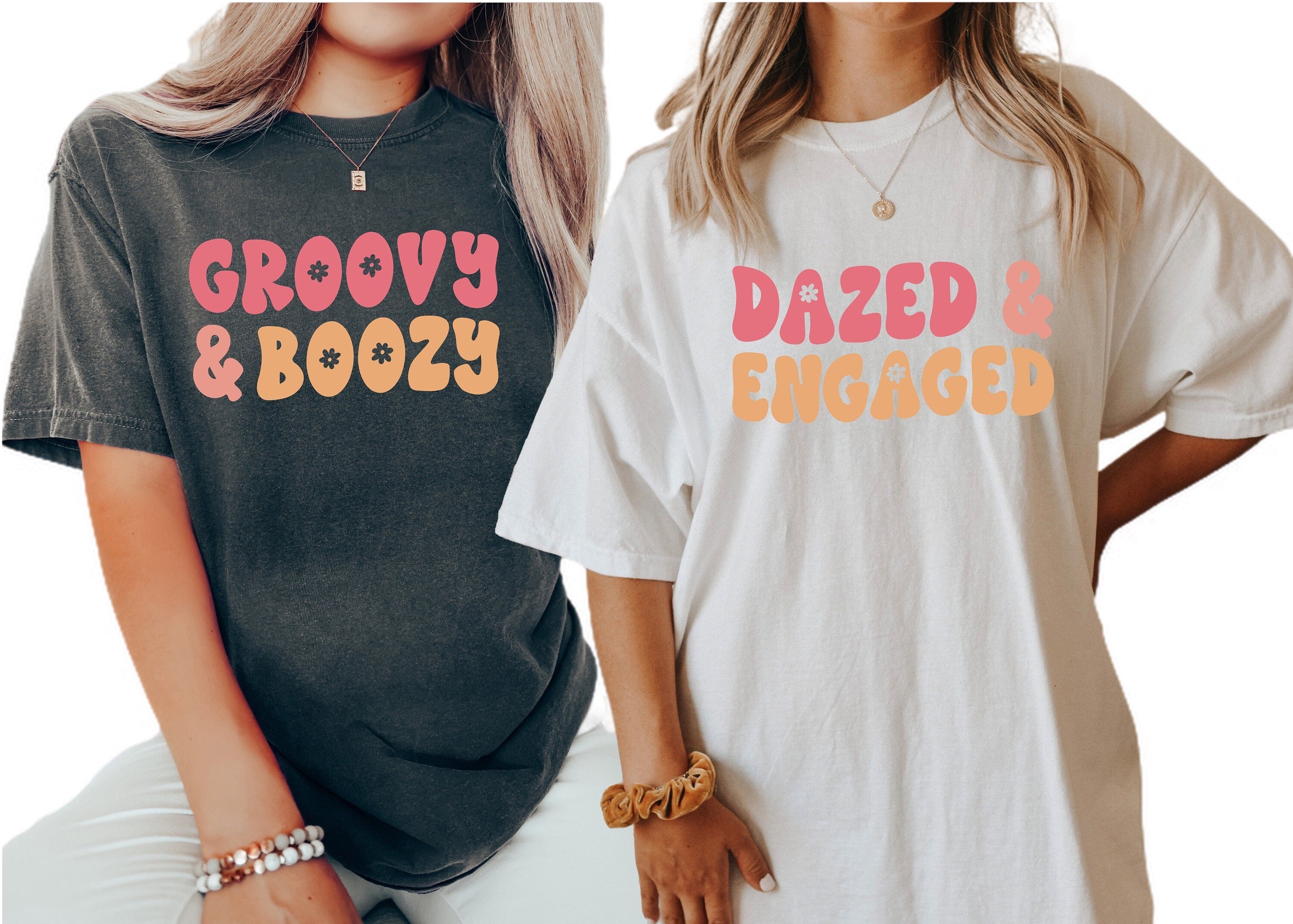 Vintage Washed Tee, Bachelorette Party Shirts, Groovy and Boozy, Dazed and Engaged Shirt, Retro