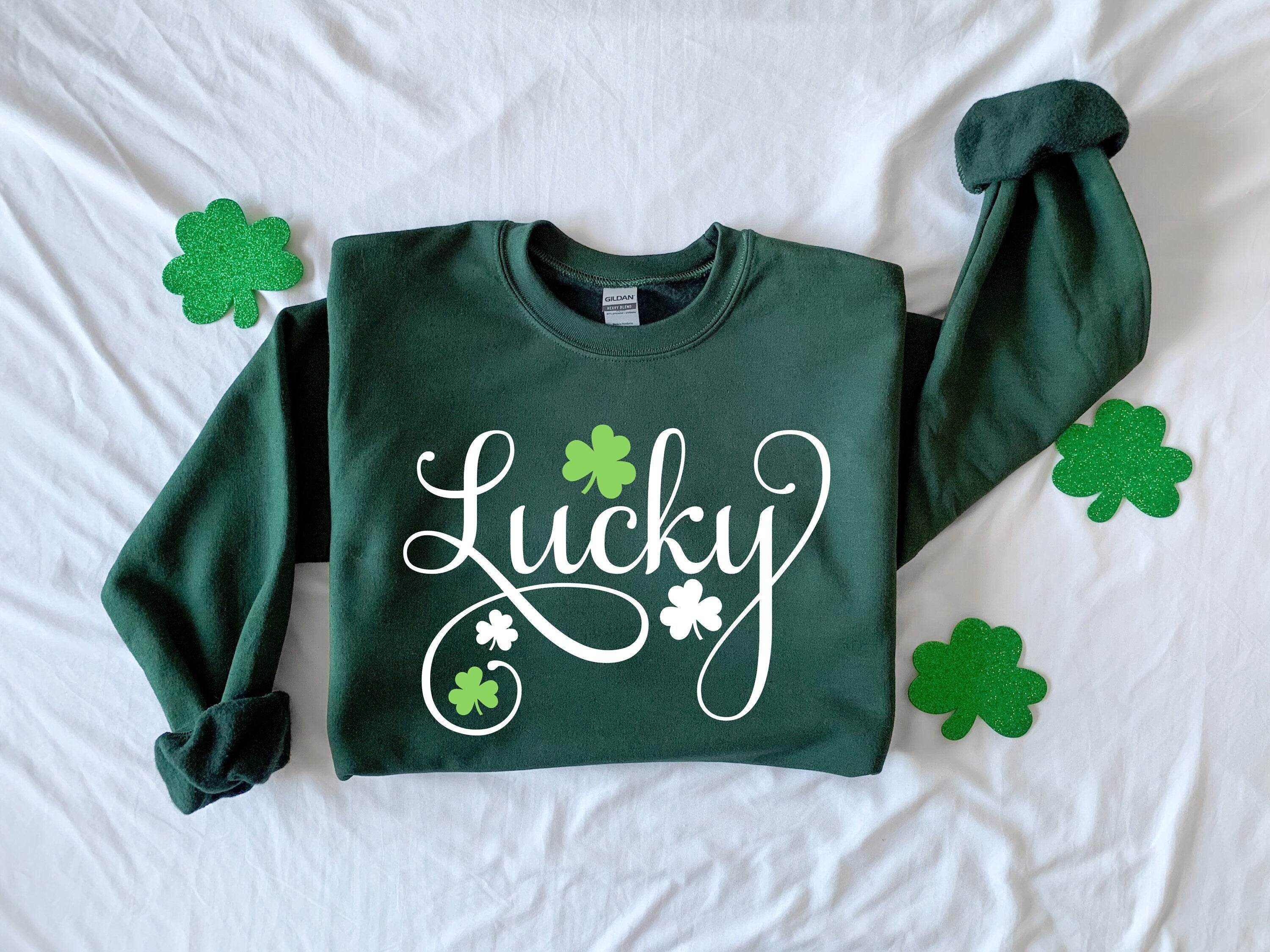 Lucky Script Sweatshirt, Lucky Clover Sweater, St Patricks Day Sweatshirt, Lucky Pullover, Womens Lucky Sweatshirt, Lucky Crewneck, Shamrock