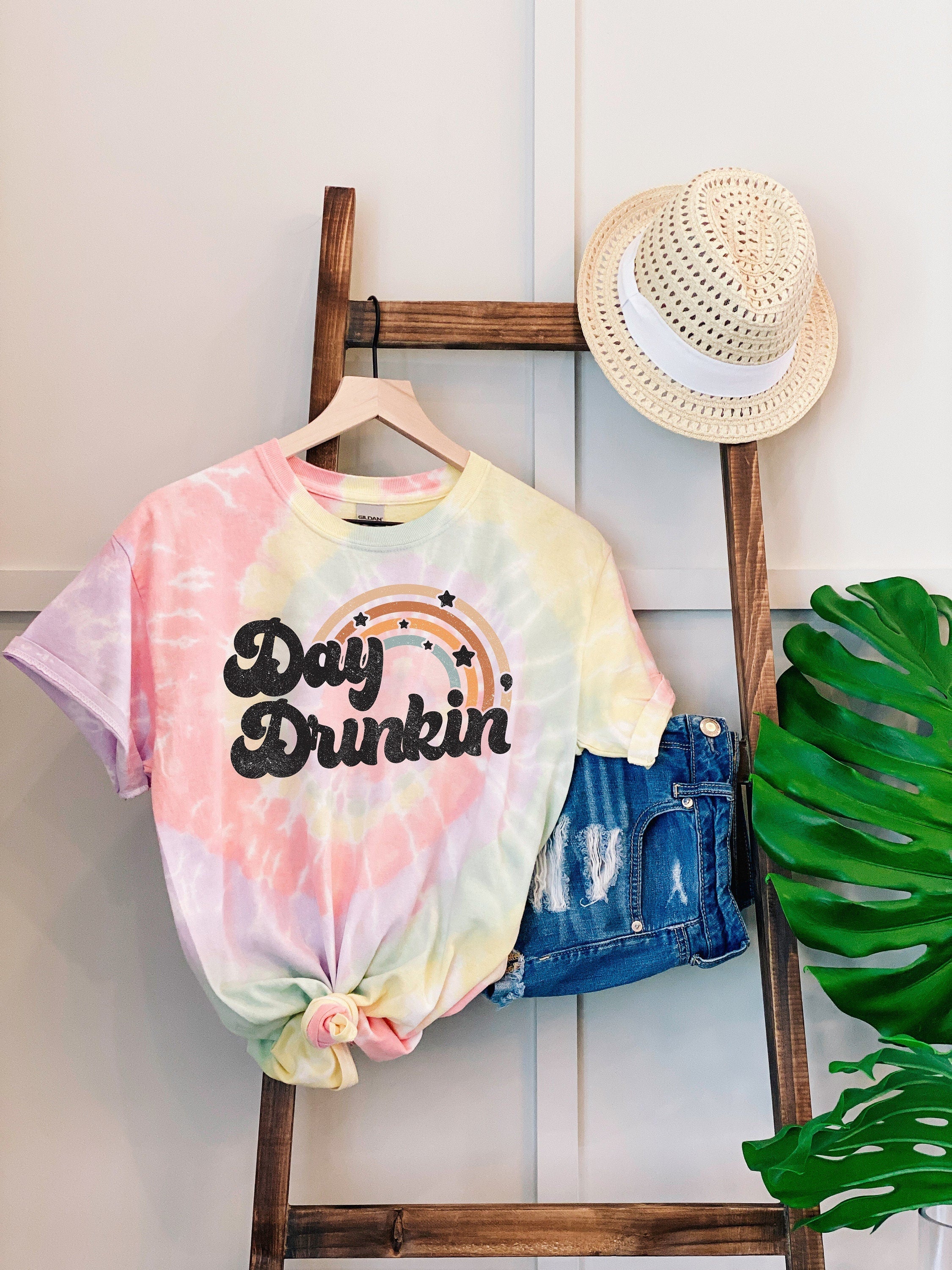 Tie Dye Shirt, Day Drunkin Shirt, Day Drinking Shirt, 4th of July Oversized Shirt, St Patty's Shirt, Independence Day, Rainbow Tee