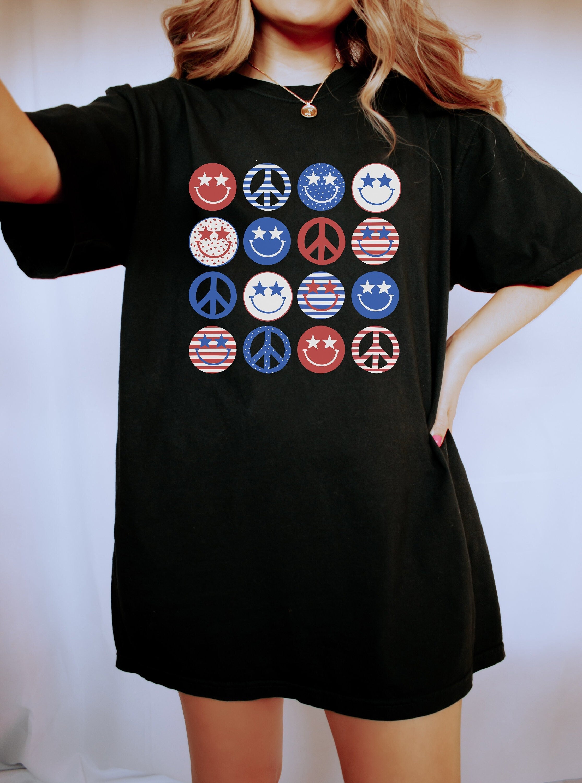 Retro Peace And Smiley USA shirt, 4th of July tee, Retro funny fourth shirt, Womens 4th of July shirt, America Patriotic Shirt, Independence