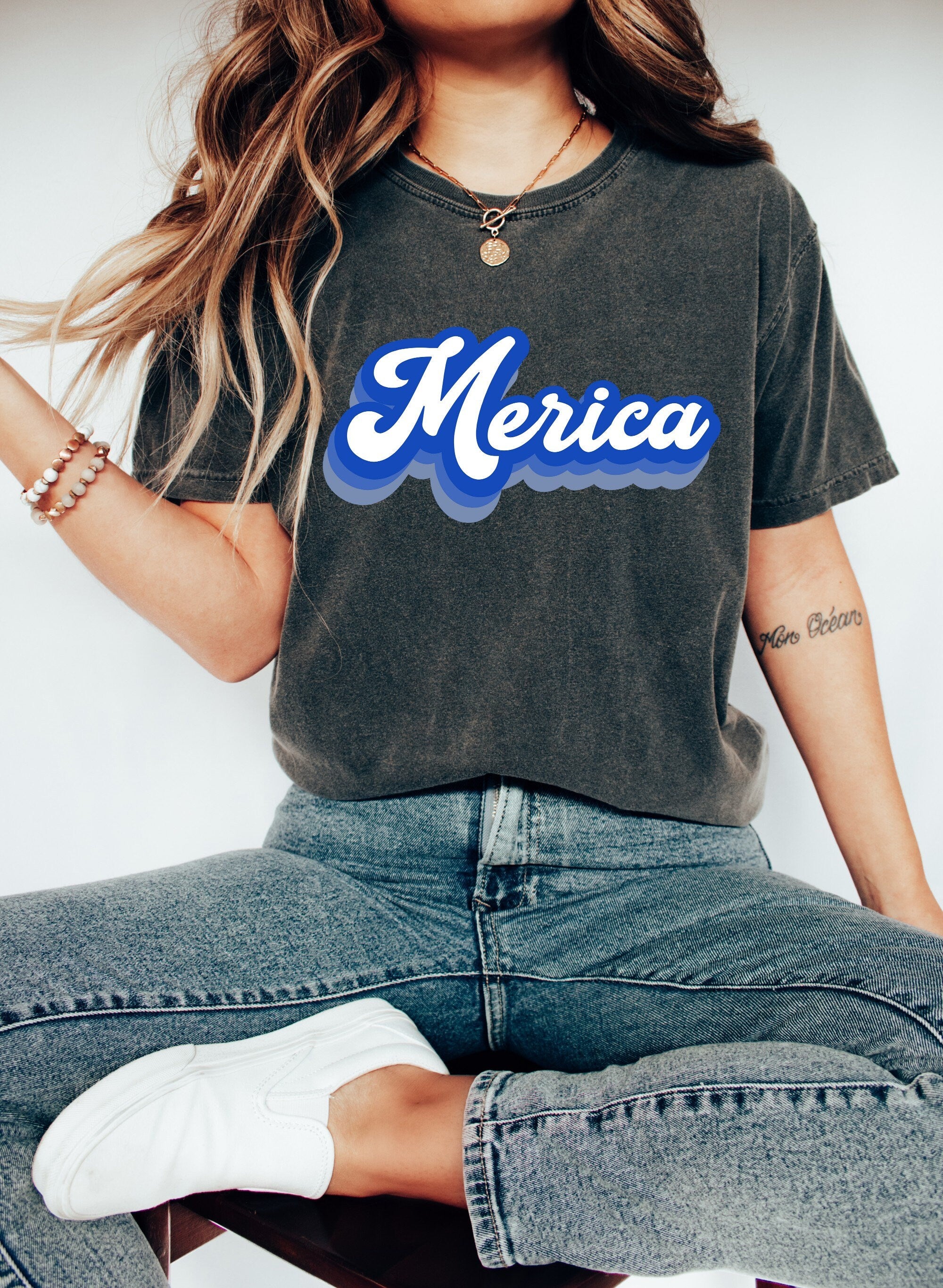 Retro Merica Font USA shirt, 4th of July tee, Retro funny fourth shirt, Womens 4th of July Tee, America Patriotic Shirt, Independence Merica