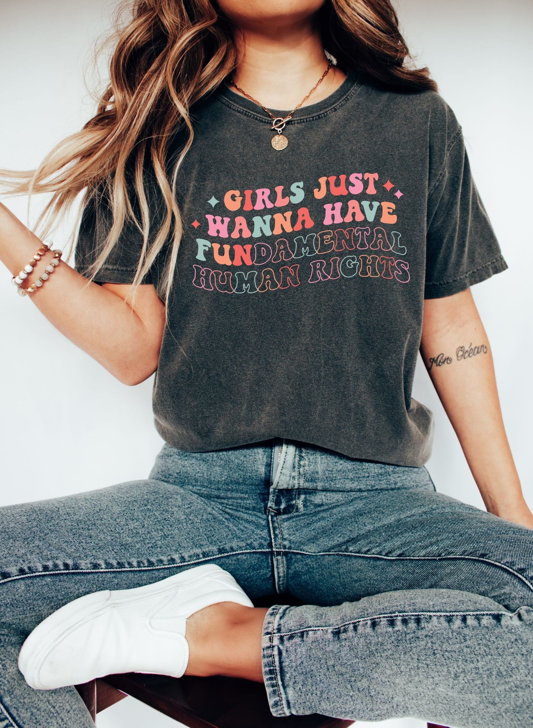 Comfort Colors Tee, Girls Just Wanna Have Fundamental Human Rights Shirt, Womens Rights Tee, Pro Choice, Equality Clothing, Feminism Top