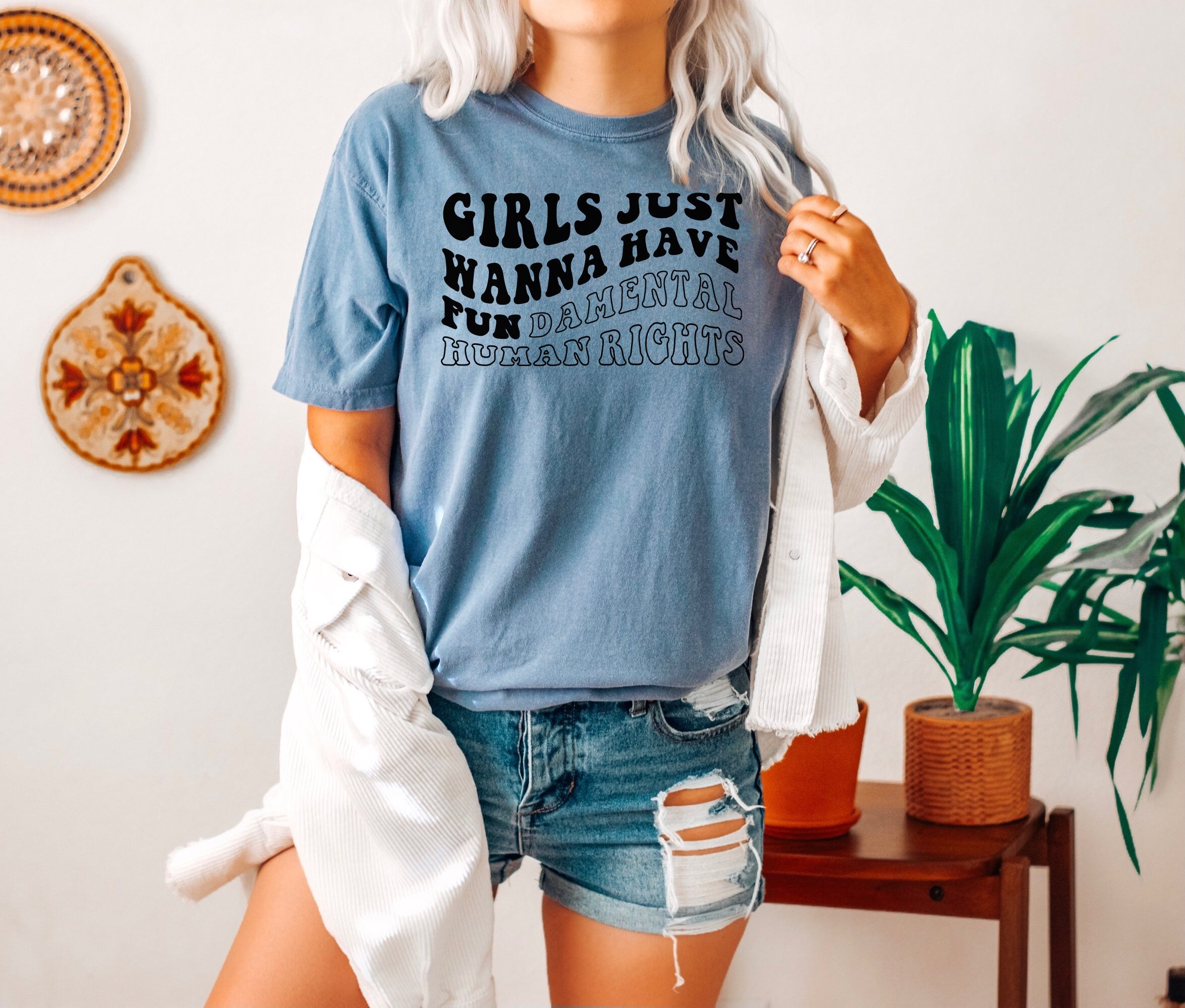 Comfort Colors Tee, Girls Just Wanna Have Fundamental Human Rights Shirt, Womens Rights Tee, Pro Choice, Equality Clothing, Feminism Top