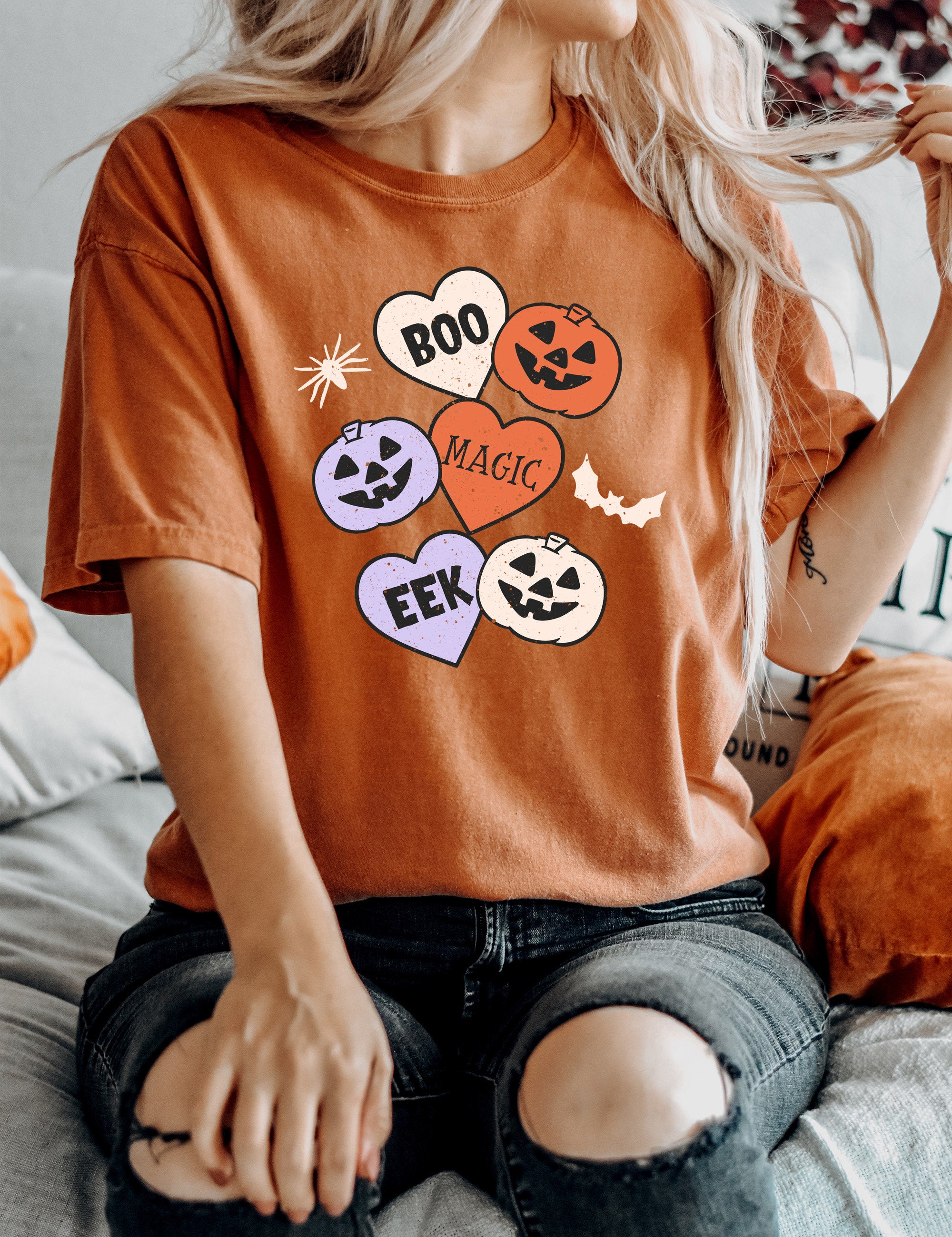 Retro Halloween Comfort Colors shirt, Boo Magic EEK Shirt, Pumpkins, Bats, and Ghosts, Vintage Shirt, Witch Shirt, Fall Shirt, Fall Tee