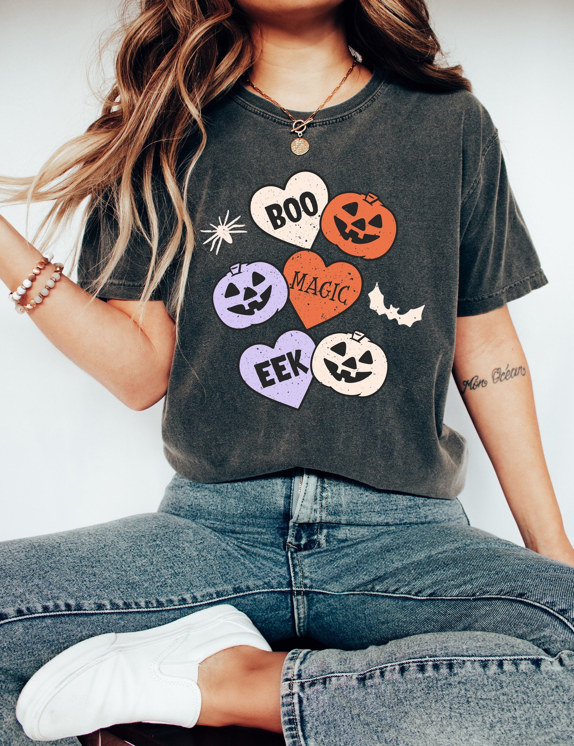 Retro Halloween Comfort Colors shirt, Boo Magic EEK Shirt, Pumpkins, Bats, and Ghosts, Vintage Shirt, Witch Shirt, Fall Shirt, Fall Tee