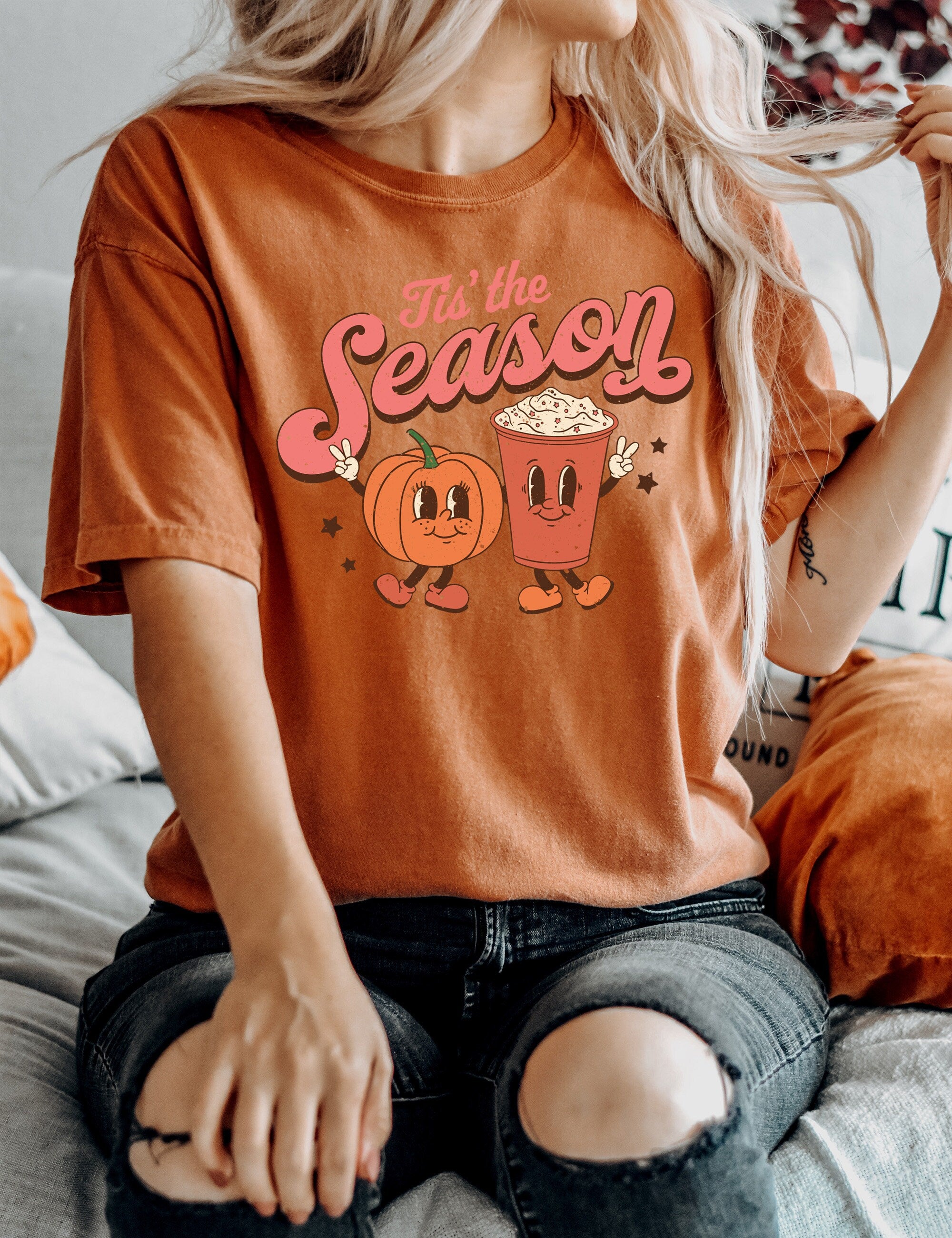 Retro Fall Comfort Colors shirt, Tis The Season, Vintage Fall Pumkin and Pumkin Spice Latte Shirt, Vintage Thanksgiving Shirt, Fall Shirt