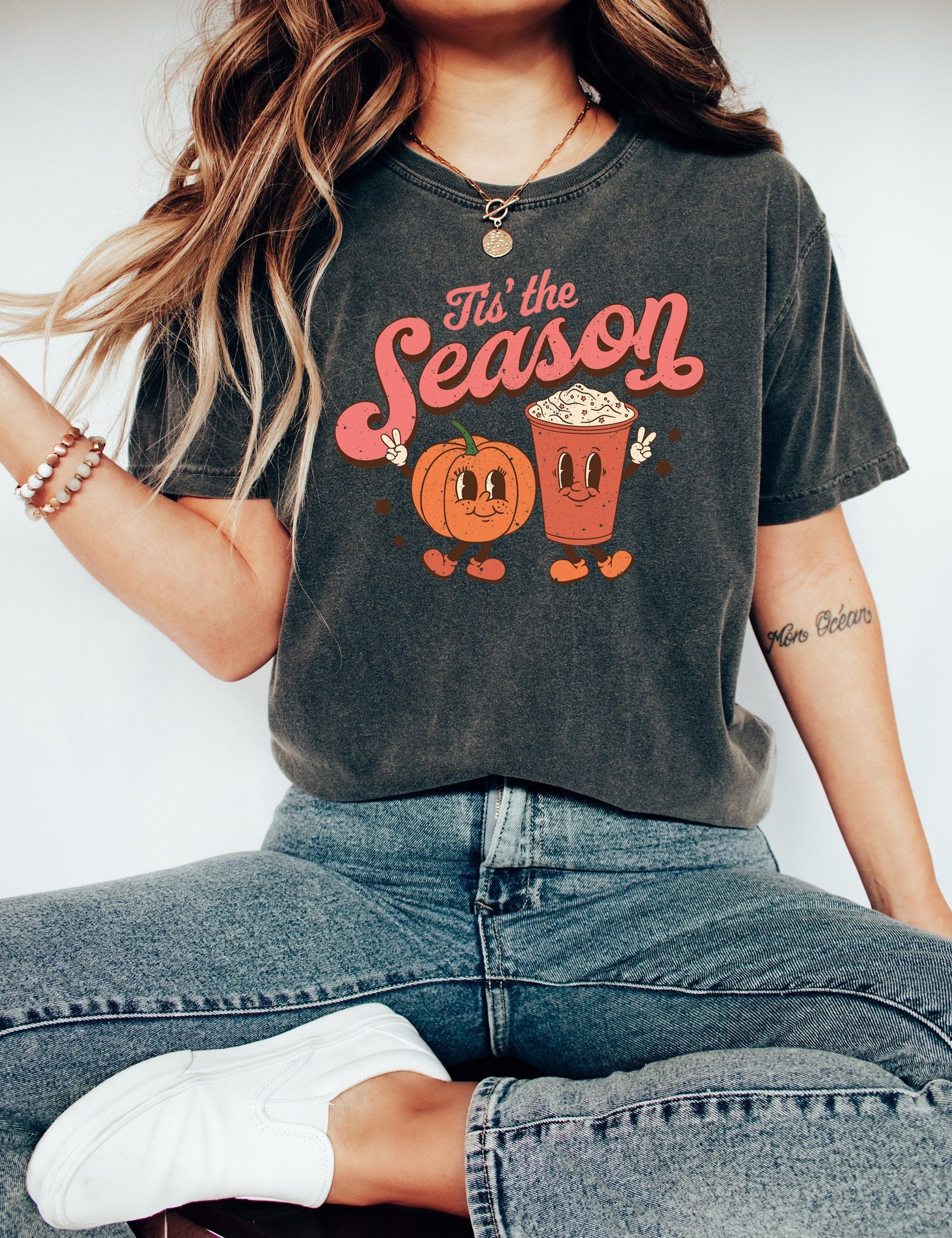 Retro Fall Comfort Colors shirt, Tis The Season, Vintage Fall Pumkin and Pumkin Spice Latte Shirt, Vintage Thanksgiving Shirt, Fall Shirt