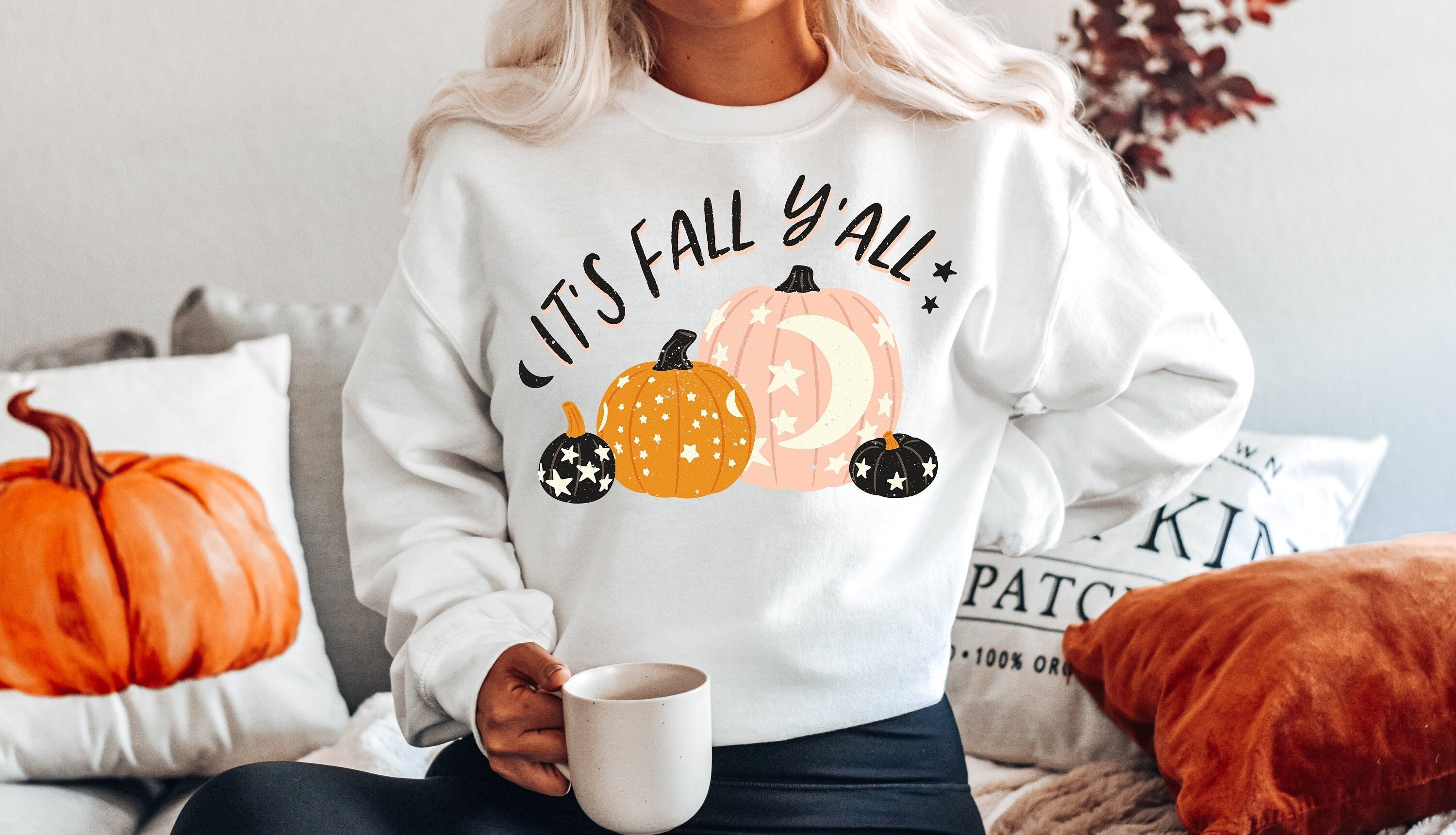 It's Fall Y'all Halloween Sweatshirt, spooky  halloween mom shirt, scary trick or treat, mama shirt, womens cute pumpkin halloween graphic