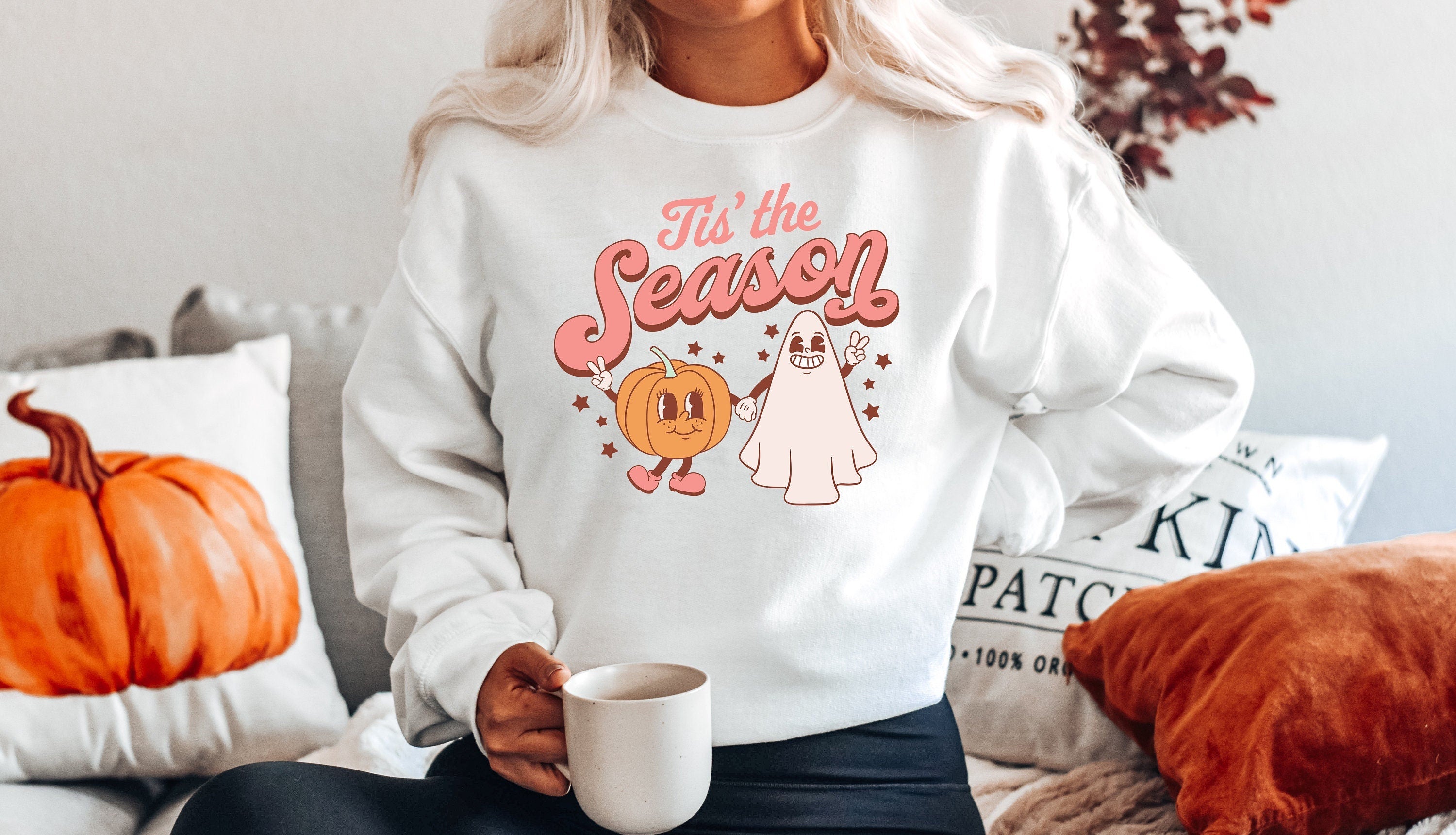 Tis The Season Halloween Sweatshirt, Spooky Mom Shirt, Vintage Sweater, Mama Shirt, Womens Cute Pumpkin Halloween Sweater