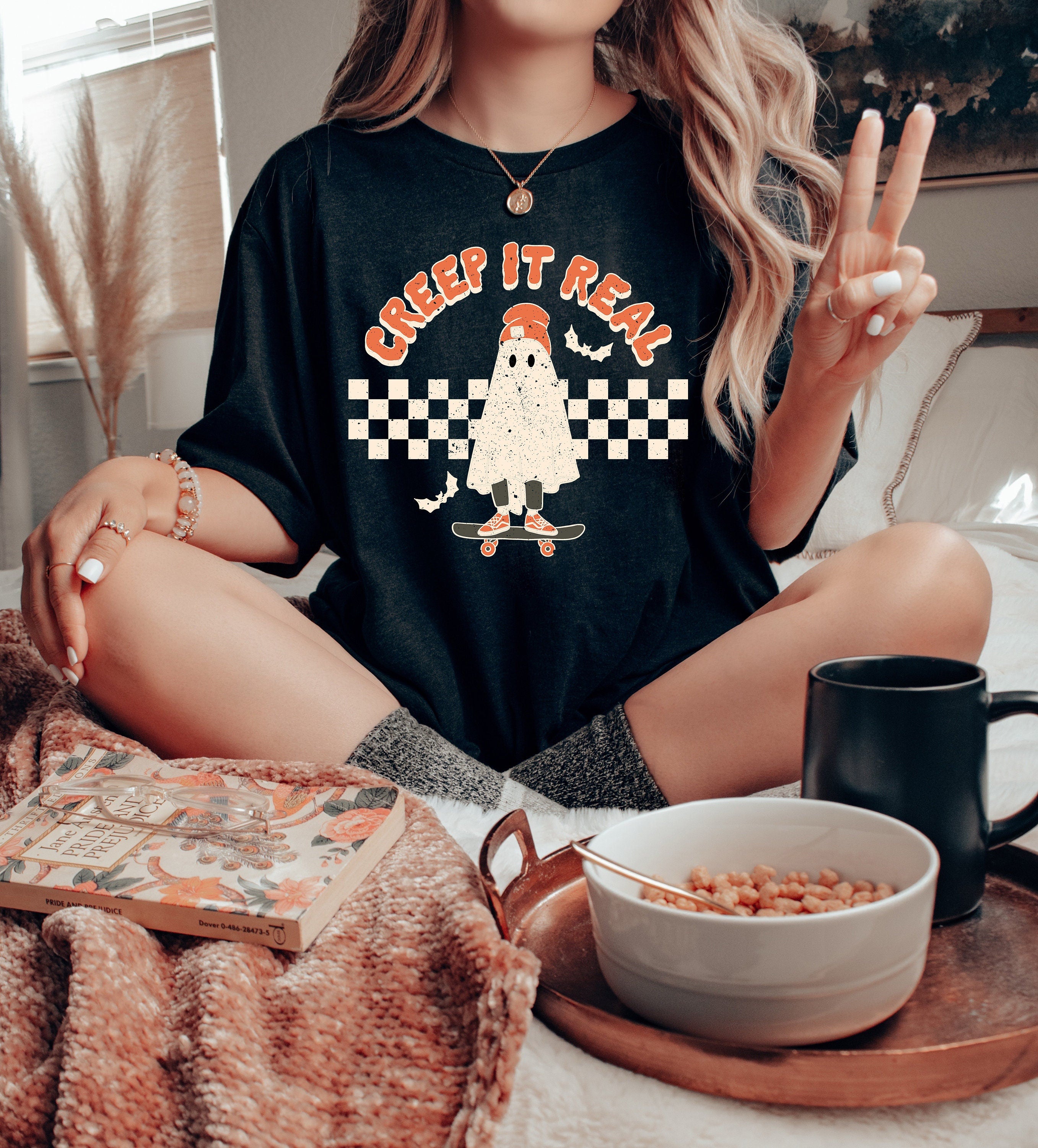 Creep It Real Halloween Sweatshirt, Spooky Mom Shirt, Vintage Sweater, Mama Shirt, Womens Cute Pumpkin Halloween Sweater