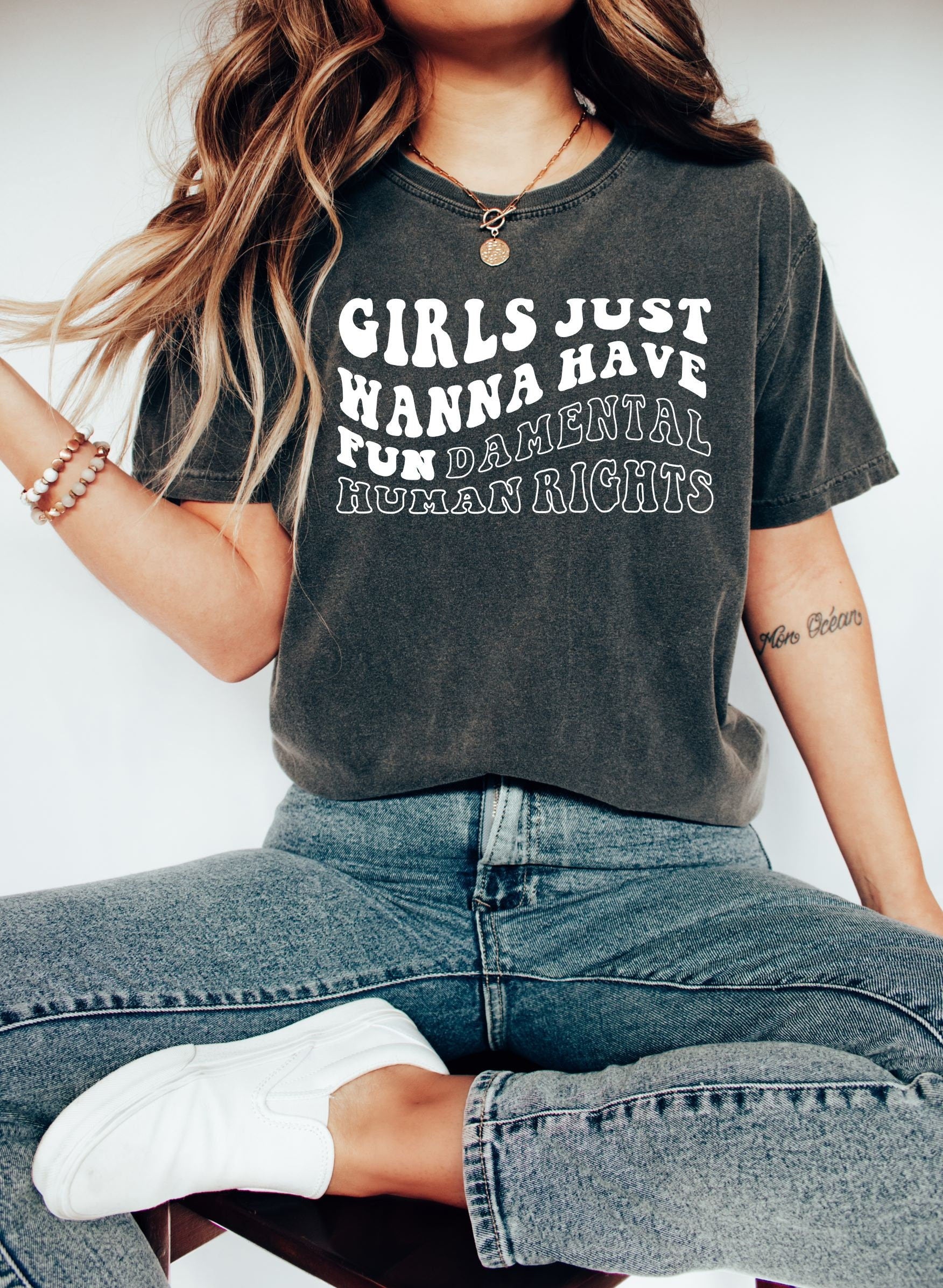 Comfort Colors Tee, Girls Just Wanna Have Fundamental Human Rights Shirt, Womens Rights Tee, Pro Choice, Equality Clothing, Feminism Top