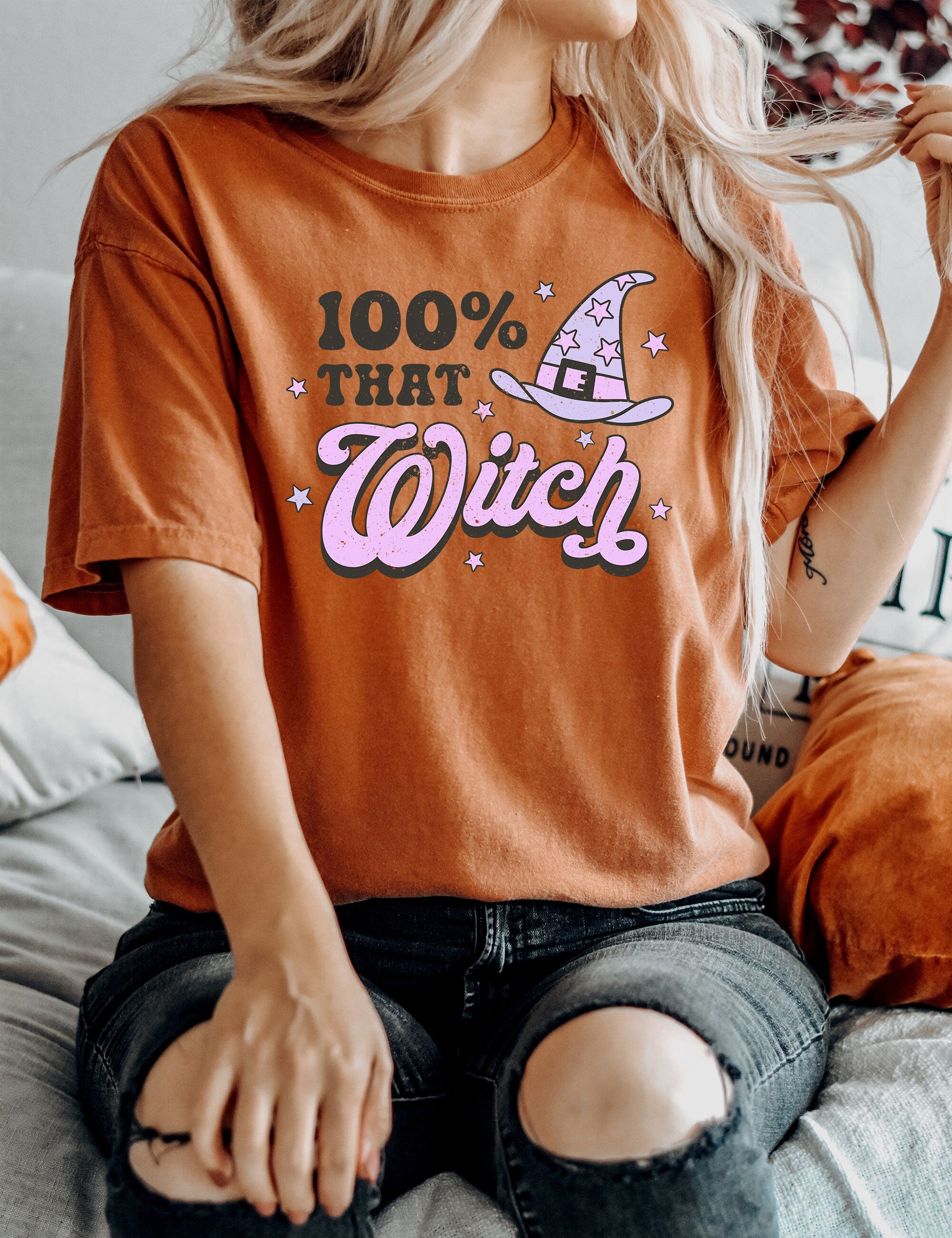 Retro Halloween Comfort Colors shirt, 100 Percent That Witch,, Vintage Ghost Halloween Shirt, Witch Shirt, Retro Fall Shirt, Fall Shirt