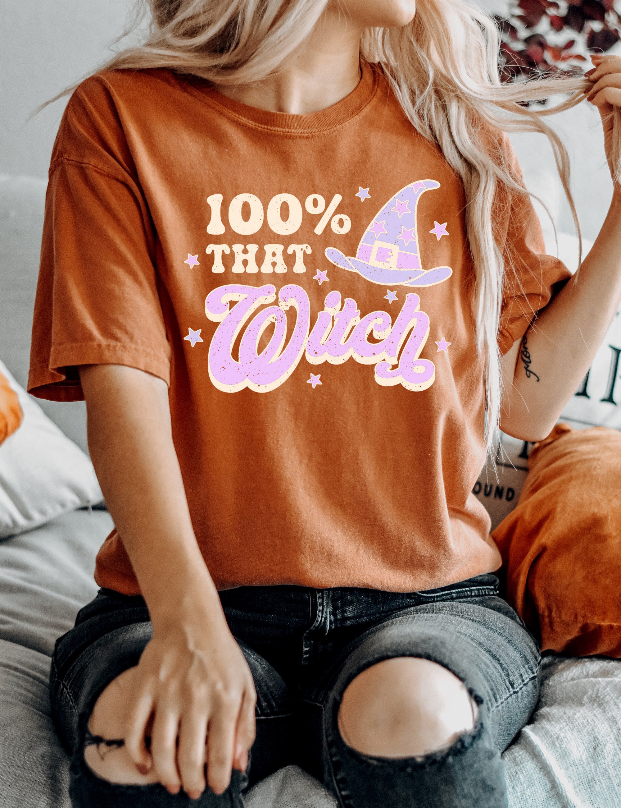 Retro Halloween Comfort Colors shirt, 100 Percent That Witch,, Vintage Ghost Halloween Shirt, Witch Shirt, Retro Fall Shirt, Fall Shirt