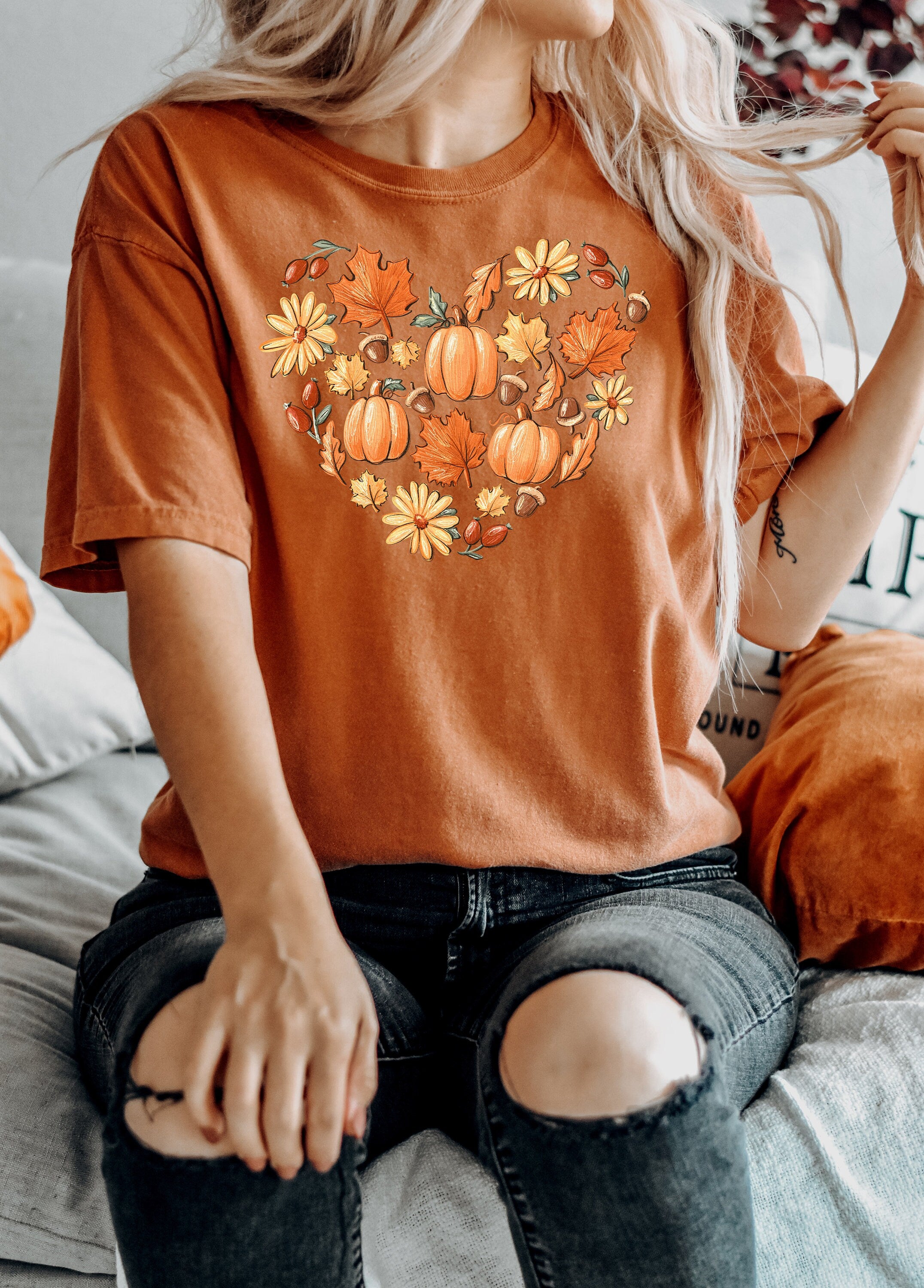 Retro Fall Comfort Colors Shirt, Pumpkins and Leaves Heart, Vintage Thanksgiving Shirt, Pumpkin Patch Shirt, Retro Fall Shirt, Fall Shirt