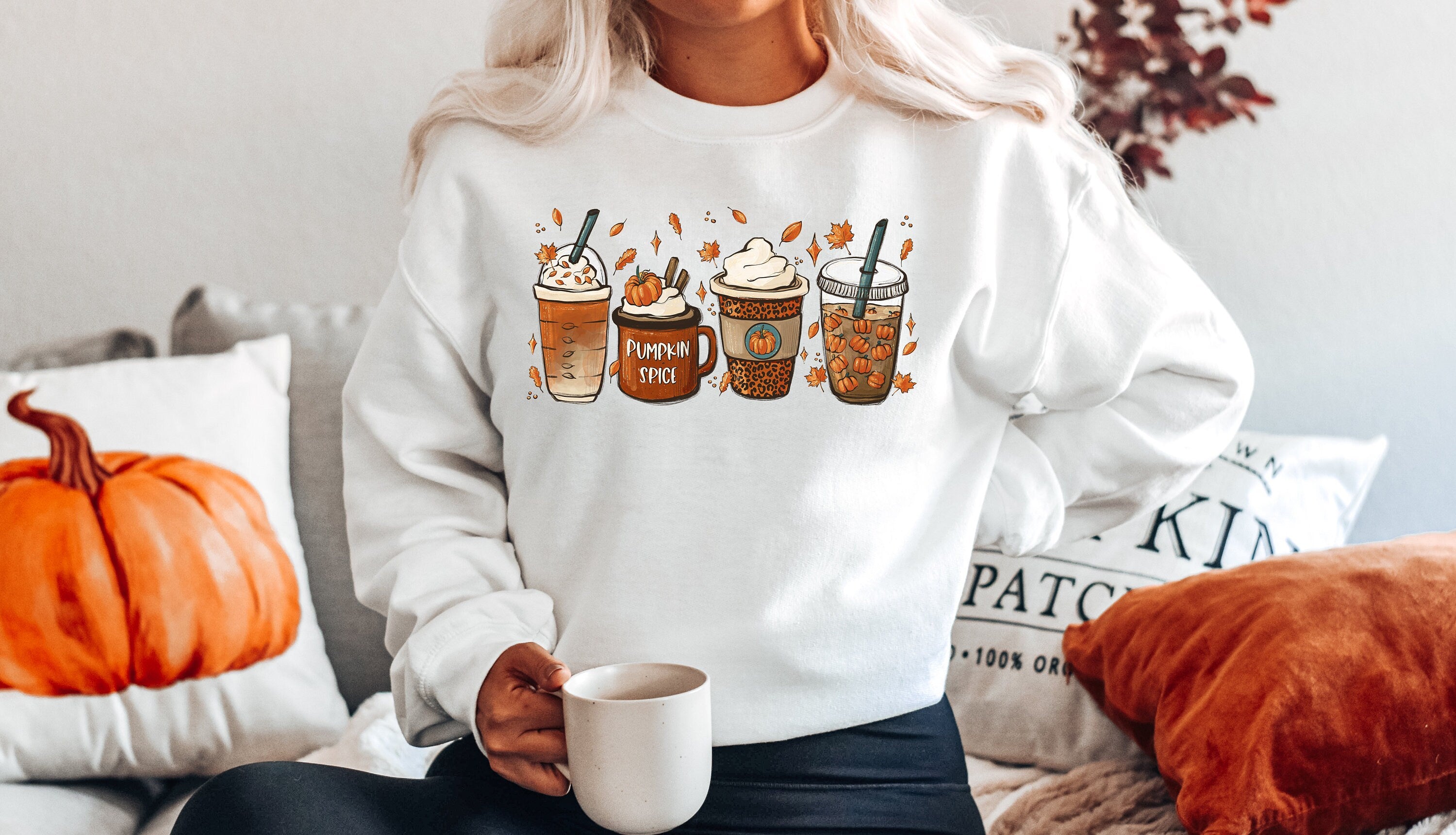 Fall Pumpkin Spice Latte Sweatshirt, Cute Fall Mom Shirt, Vintage Sweater, Coffee Mama Shirt, Womens Cute Pumpkin Halloween Graphic