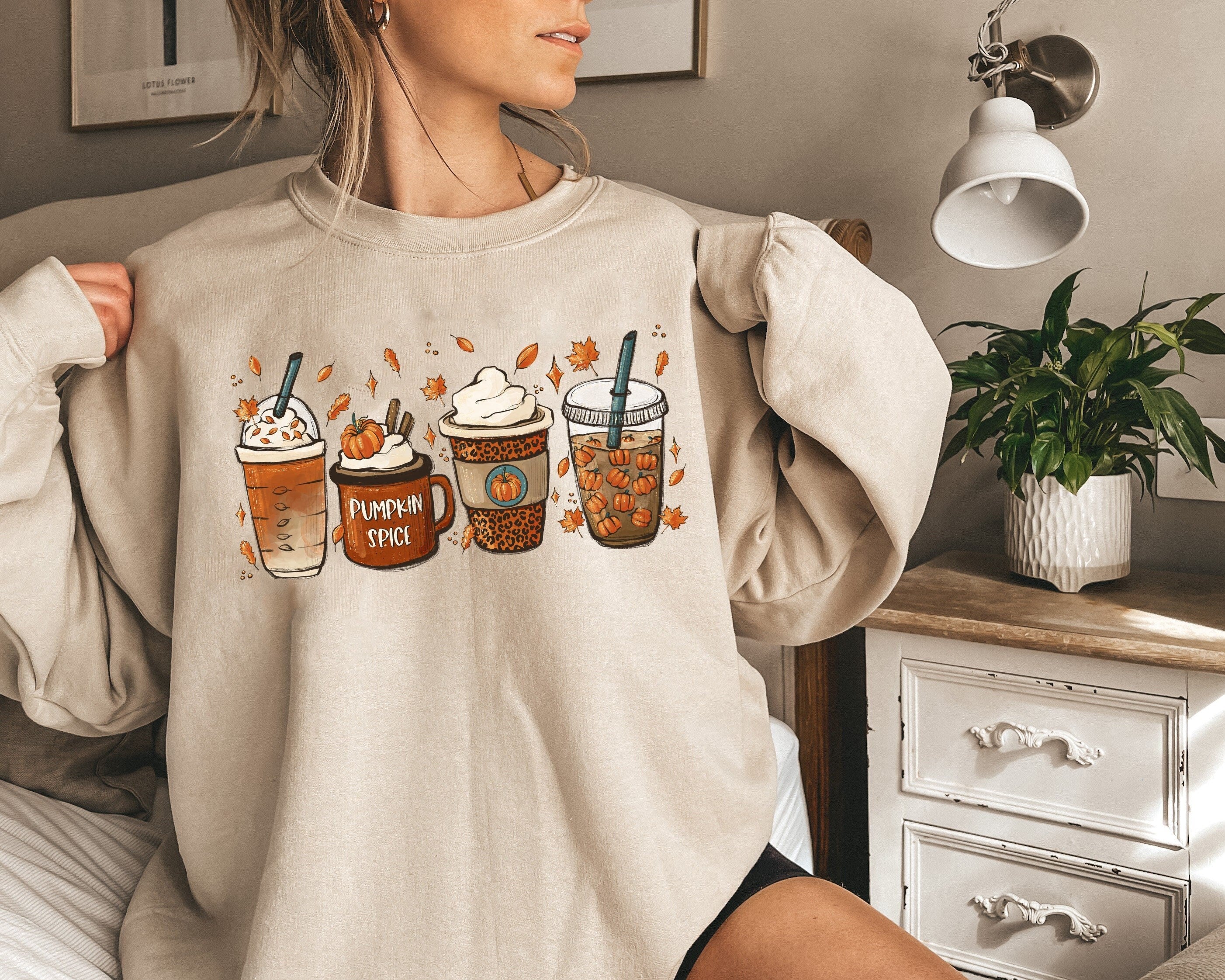 Fall Pumpkin Spice Latte Sweatshirt, Cute Fall Mom Shirt, Vintage Sweater, Coffee Mama Shirt, Womens Cute Pumpkin Halloween Graphic