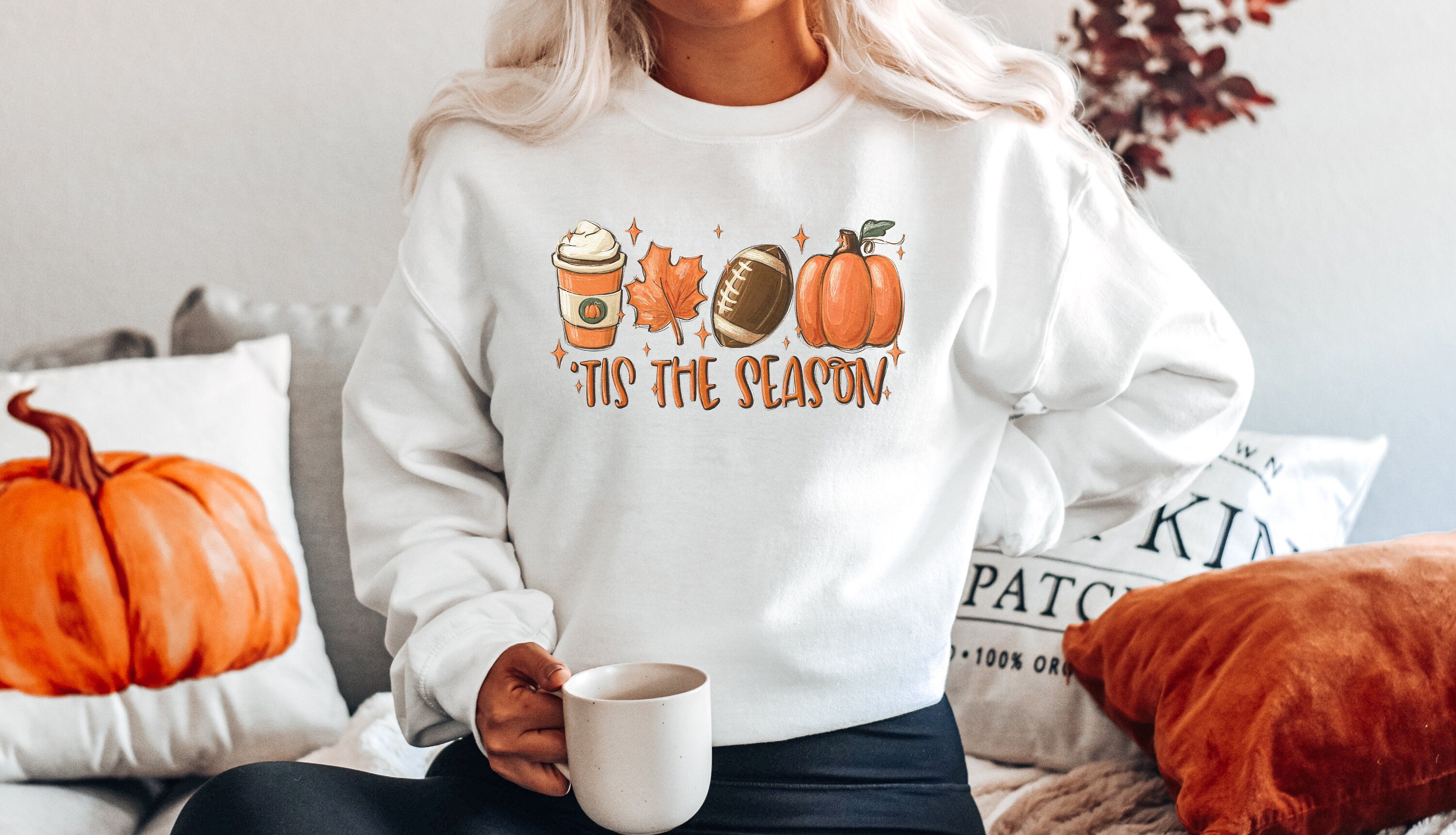 Fall Tis the Season Sweatshirt, Cute Thanksgiving Mom Shirt, Vintage Sweater, Mama Shirt, Womens Cute Pumpkin Thanksgiving Graphic Tee