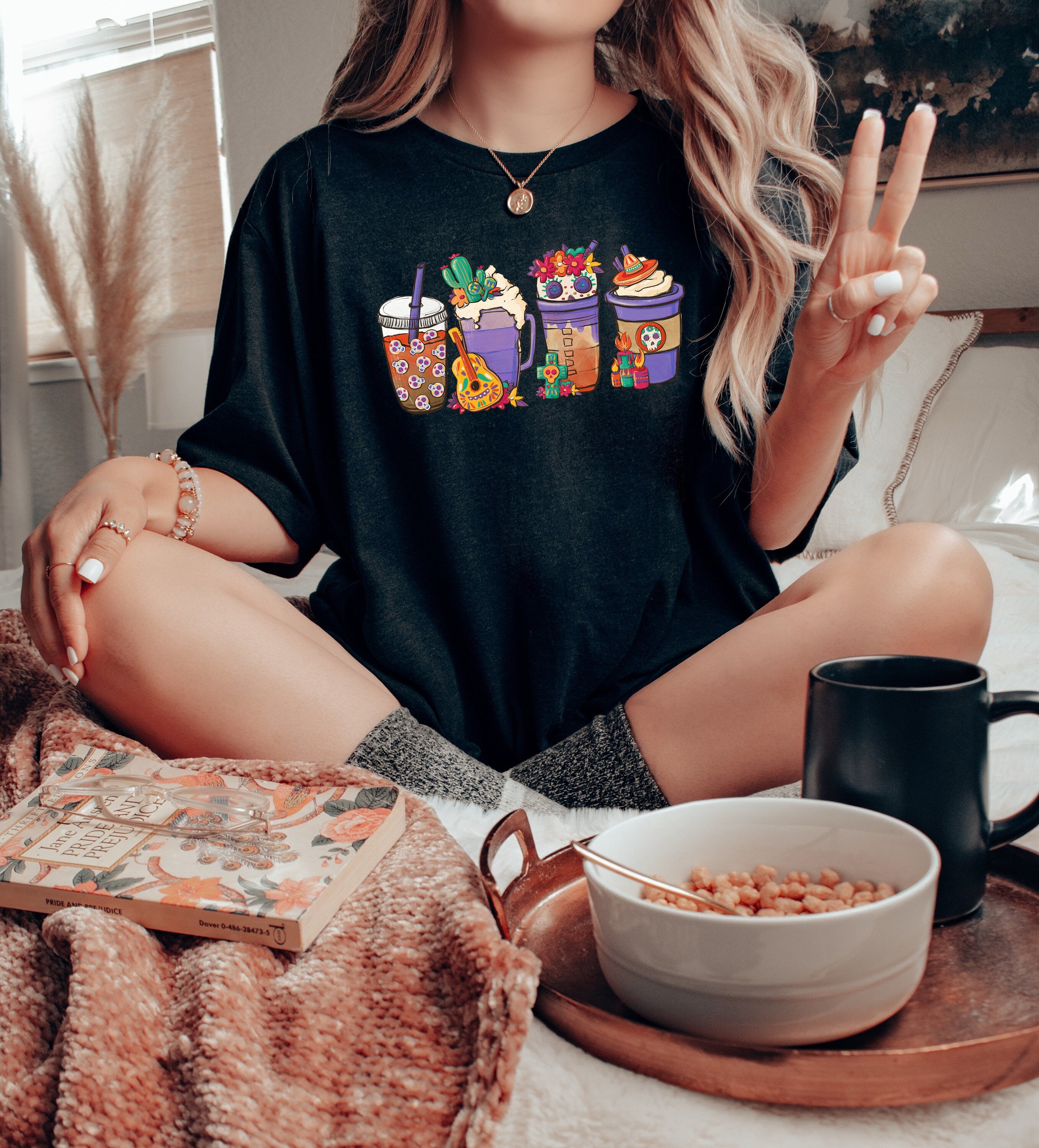 Day of the Dead Sweatshirt, Cute Coffee Lover Mom Shirt, Vintage Sweater, Mama Shirt, Womens Cute Holiday Graphic Tee, Day of the Dead Shirt