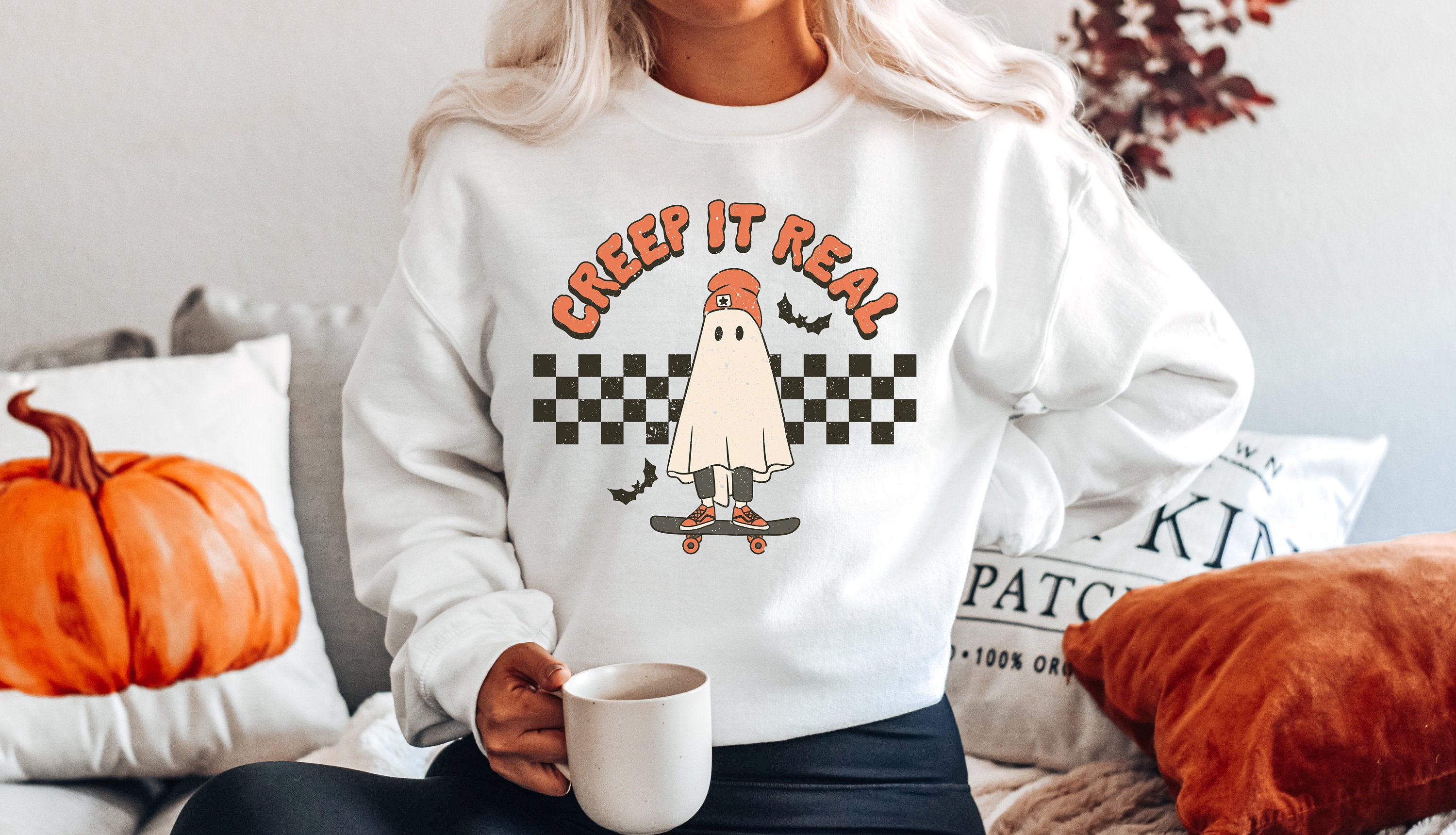 Creep It Real Halloween Sweatshirt, spooky mama halloween mom shirt, scary trick or treat, Boo shirt, womens cute pumpkin halloween graphic