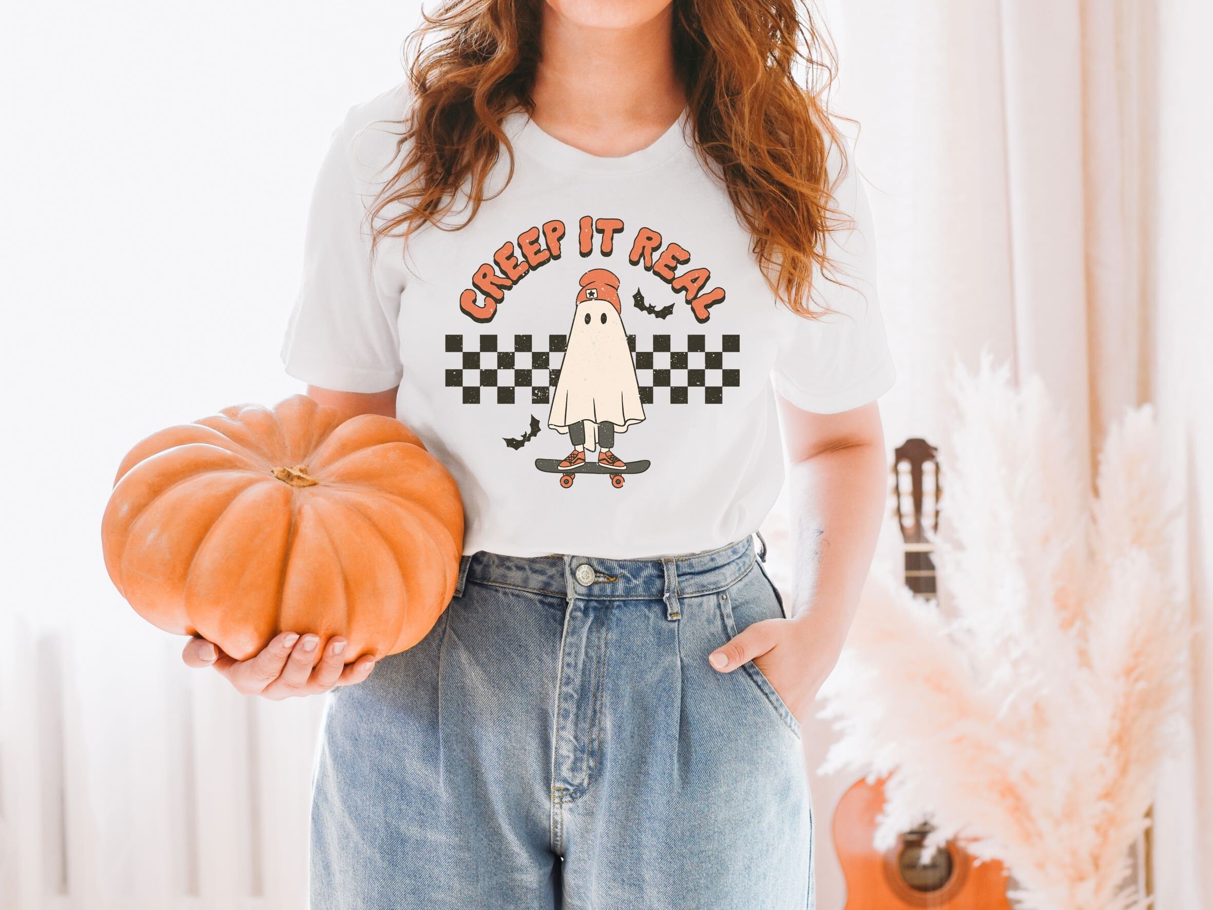 Creep It Real Halloween Sweatshirt, spooky mama halloween mom shirt, scary trick or treat, Boo shirt, womens cute pumpkin halloween graphic