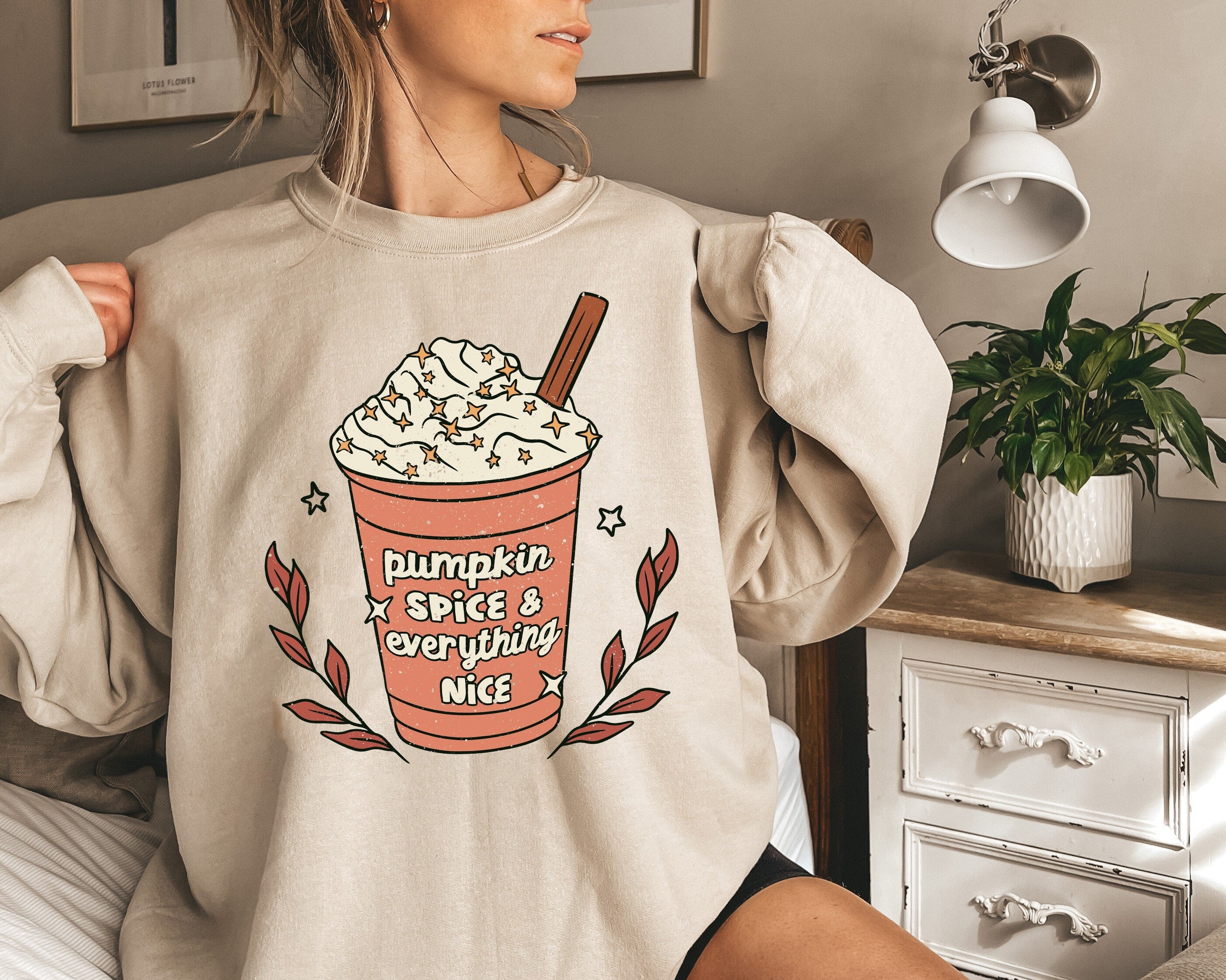 Pumkin Spice and Everything Nice Halloween Sweatshirt, Spooky Mom Shirt, Vintage Sweater, Mama Shirt, Womens Cute Pumpkin Halloween Sweater