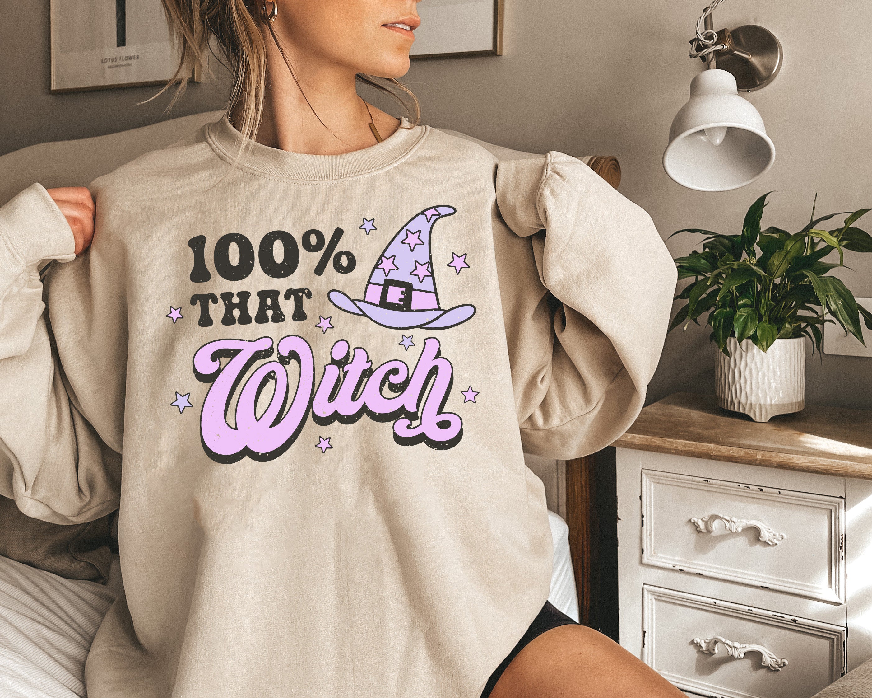 100% That Witch Halloween Sweatshirt, Spooky Mom Shirt, Vintage Sweater, Mama Shirt, Womens Cute Pumpkin Halloween Sweater
