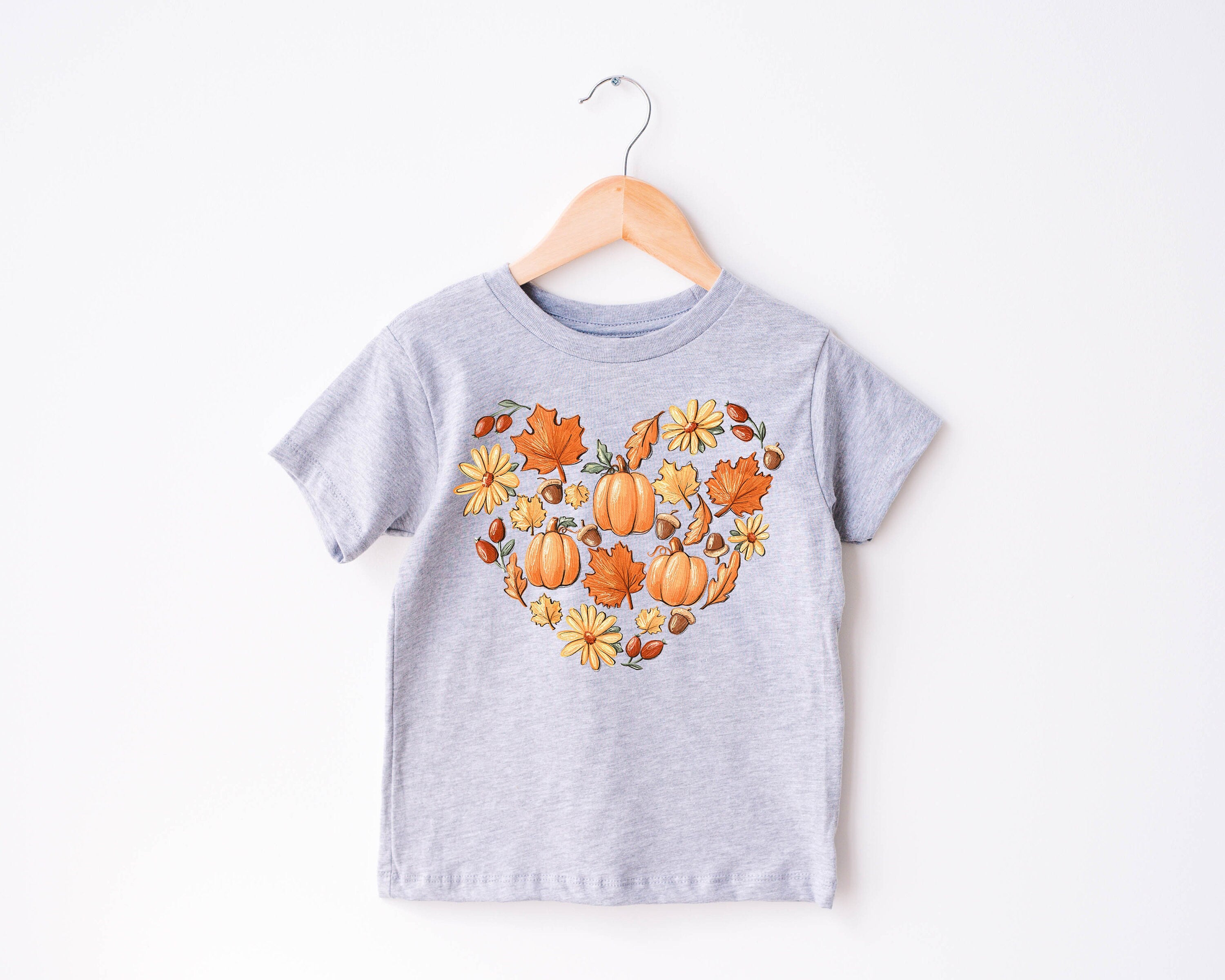 Fall Pumpkins and Leaves Heart, Pumpkin Season Toddler Tee, Cute Fall Girls Shirt, Toddler Youth Fall Tee, Retro Cute Vintage Bodysuit