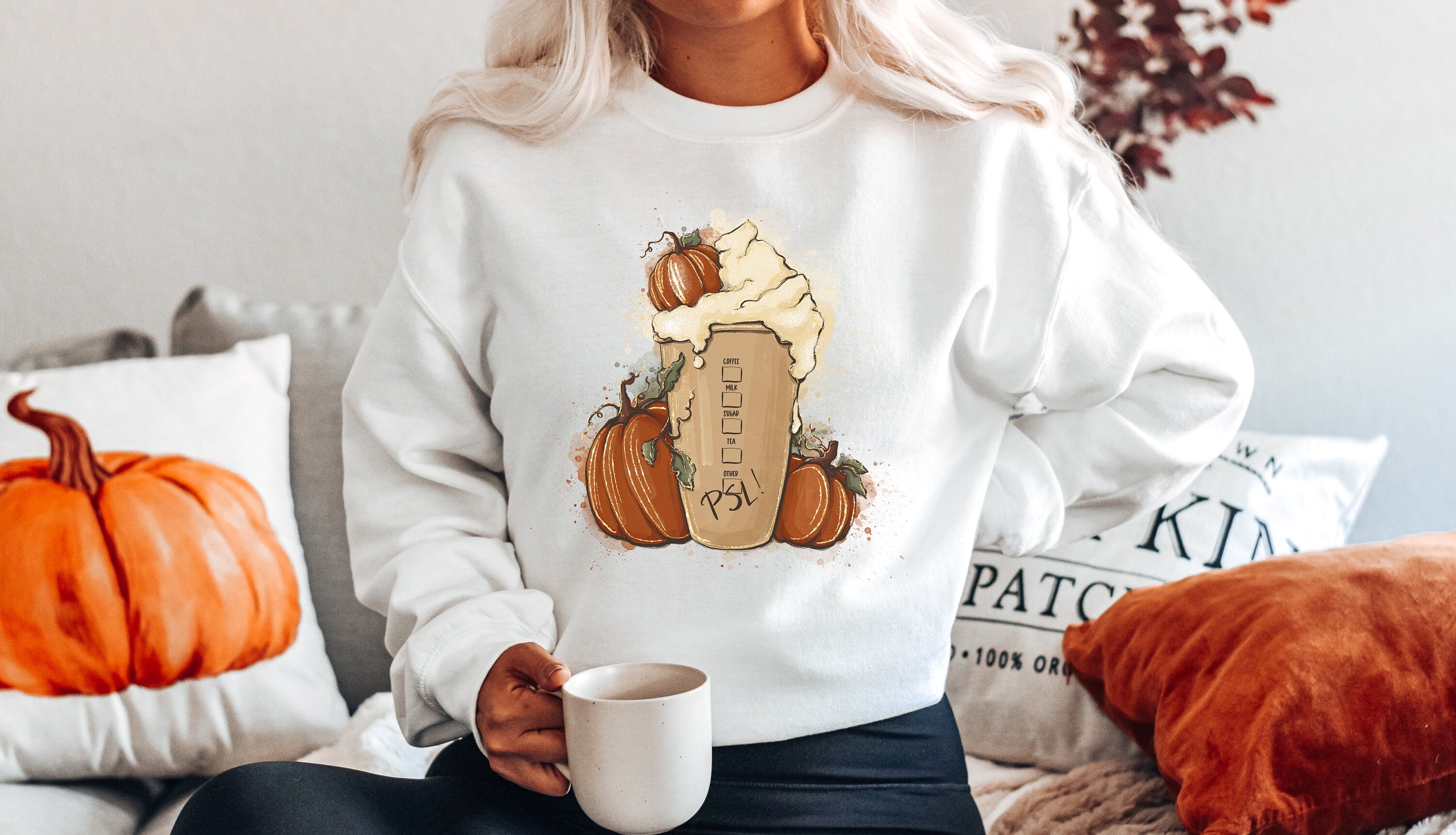 Fall Pumpkin Spice Latte Sweatshirt, Cute Fall Mom Shirt, Vintage Sweater, Coffee Mama Shirt, Womens Cute Pumpkin Halloween Graphic