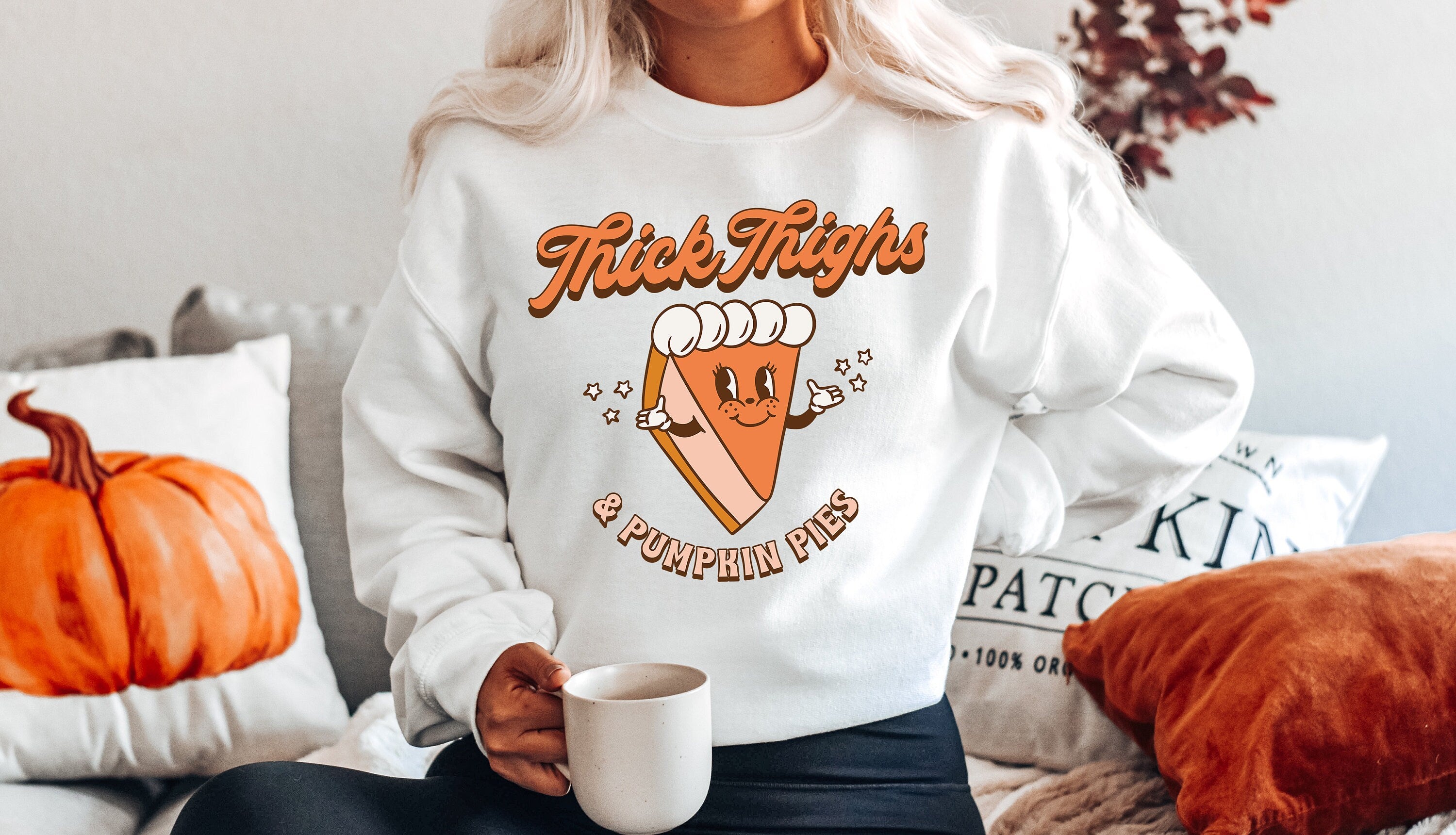 Thick Thighs and Pumpkin Pies Halloween Sweatshirt, Spooky Halloween Mom Shirt, Vintage Sweater, Mama, Womens Cute Pumpkin Halloween Graphic