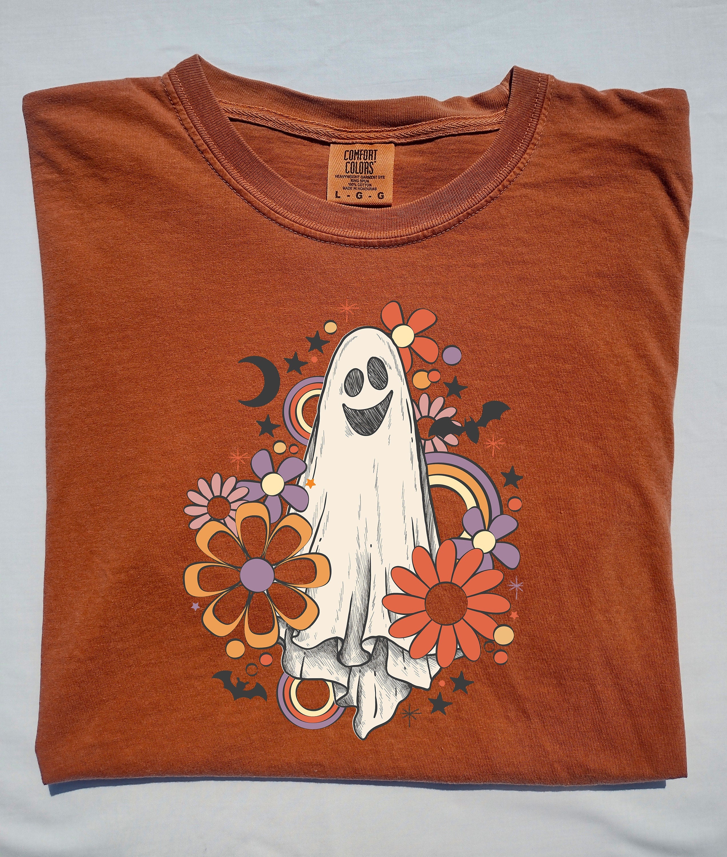 Long Sleeve Retro Halloween Comfort Colors shirt, Flower Ghost Sketch Shirt, Vintage Ghost Halloween Shirt, Witch Shirt, Retro Fall Shirt