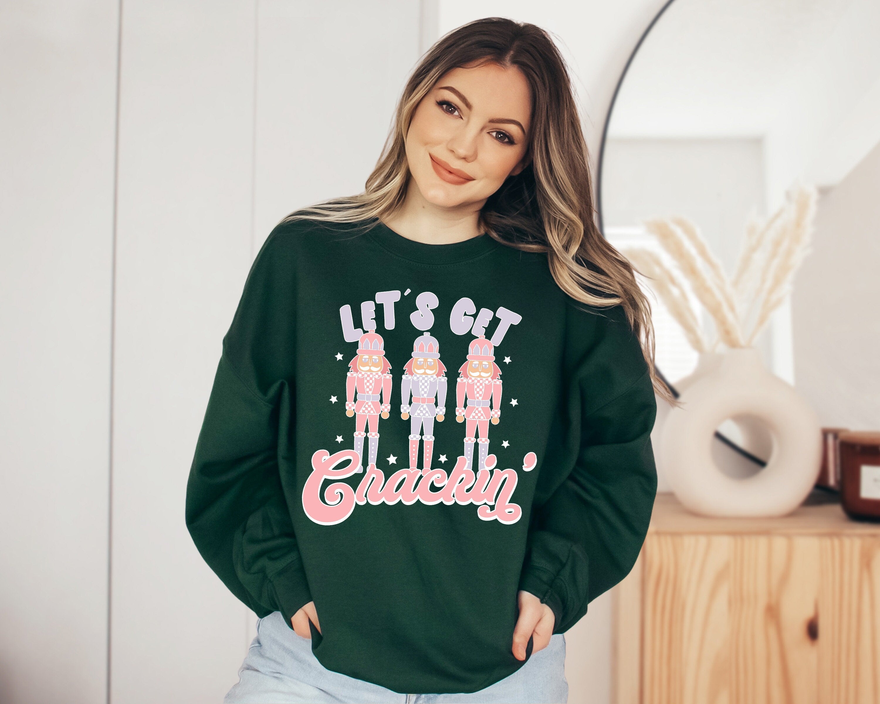 Let's Get Crackin' Sweater, Vintage Christmas, Christmas Sweatshirt, Women's Cute Santa, Xmas Graphic Pullover, Holiday Ugly Sweater