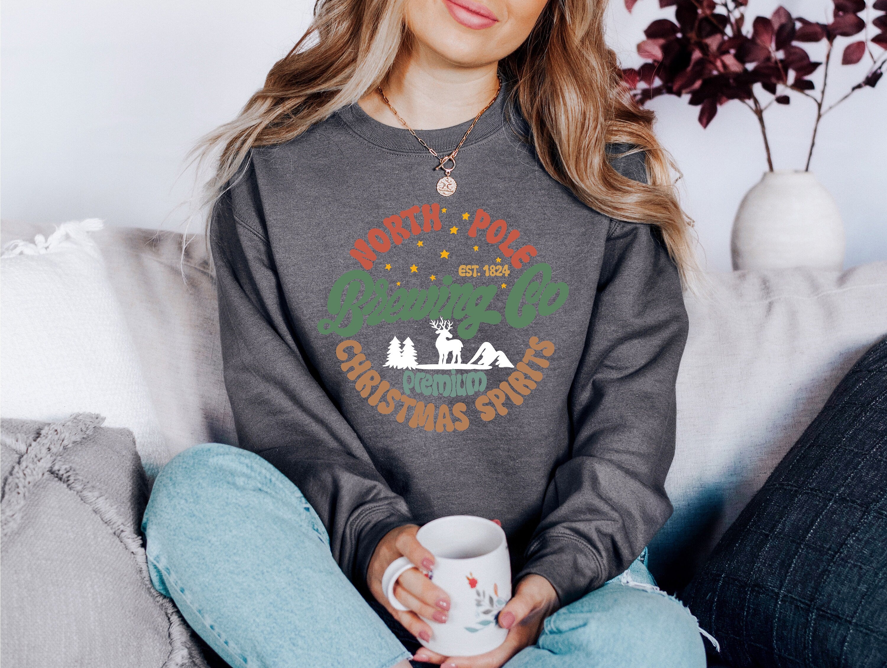 North Pole Brewing Company Sweater, Vintage Christmas, Christmas Sweatshirt, Women's Cute Santa, Xmas Graphic Pullover, Holiday Ugly Sweater