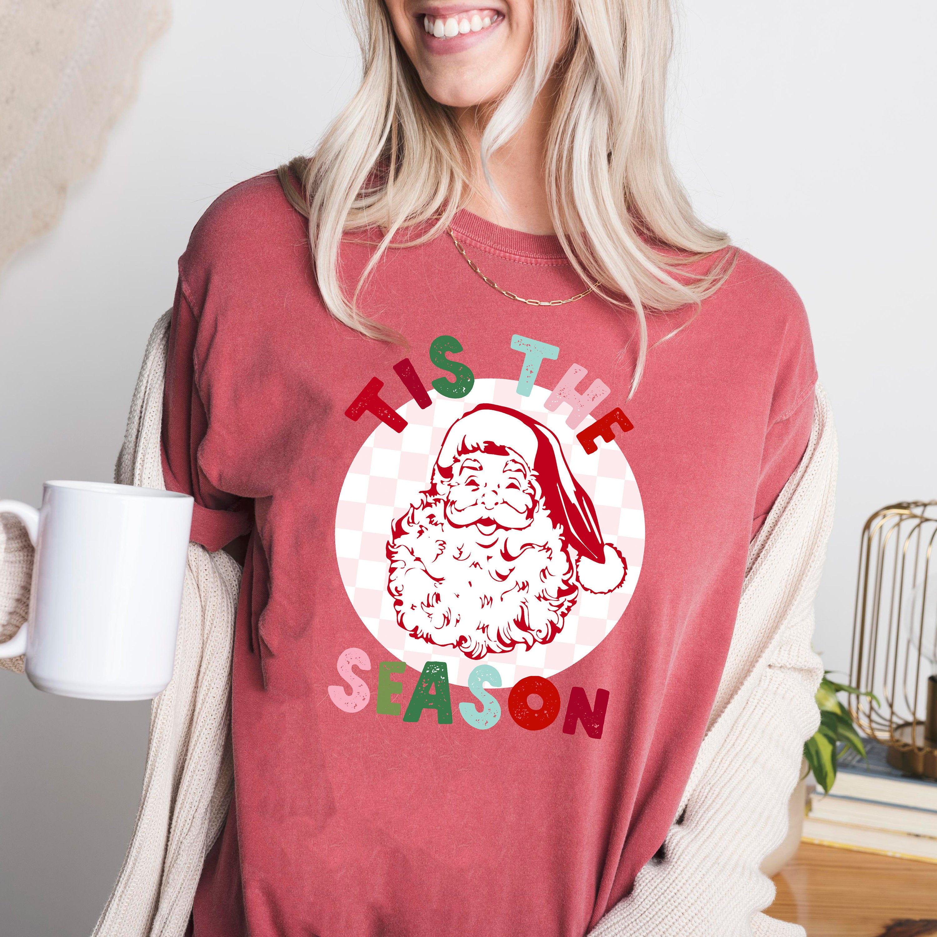 Retro Christmas Comfort Colors Shirt, Tis The Season Santa Shirt, Vintage Santa Christmas Shirt, Retro Holiday Shirt, Ugly Sweater Shirt