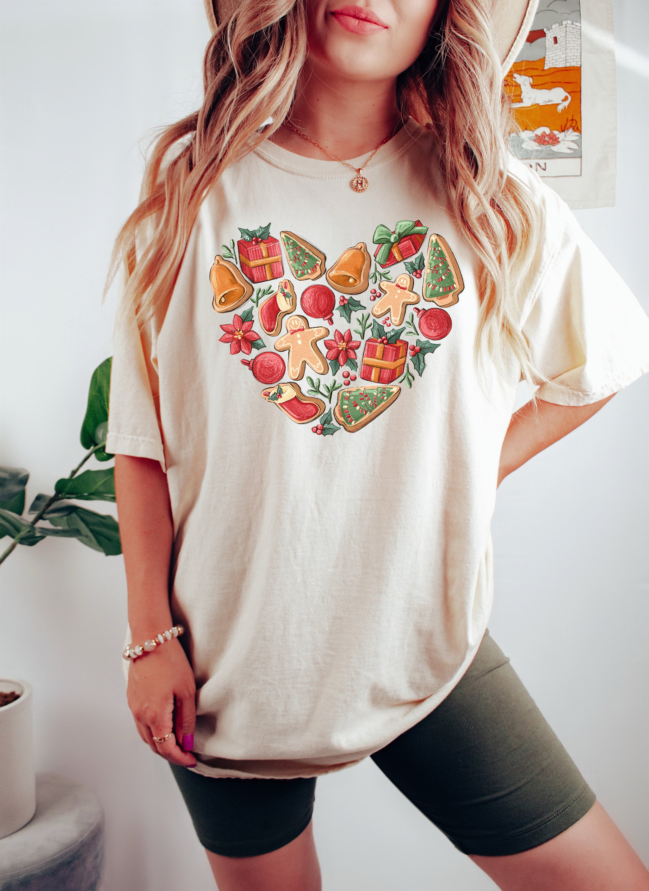 Retro Christmas Comfort Colors Shirt, Christmas Cookies Heart Shirt, Vintage Santa Christmas Shirt, Retro Holiday Shirt, Ugly Sweater Shirt